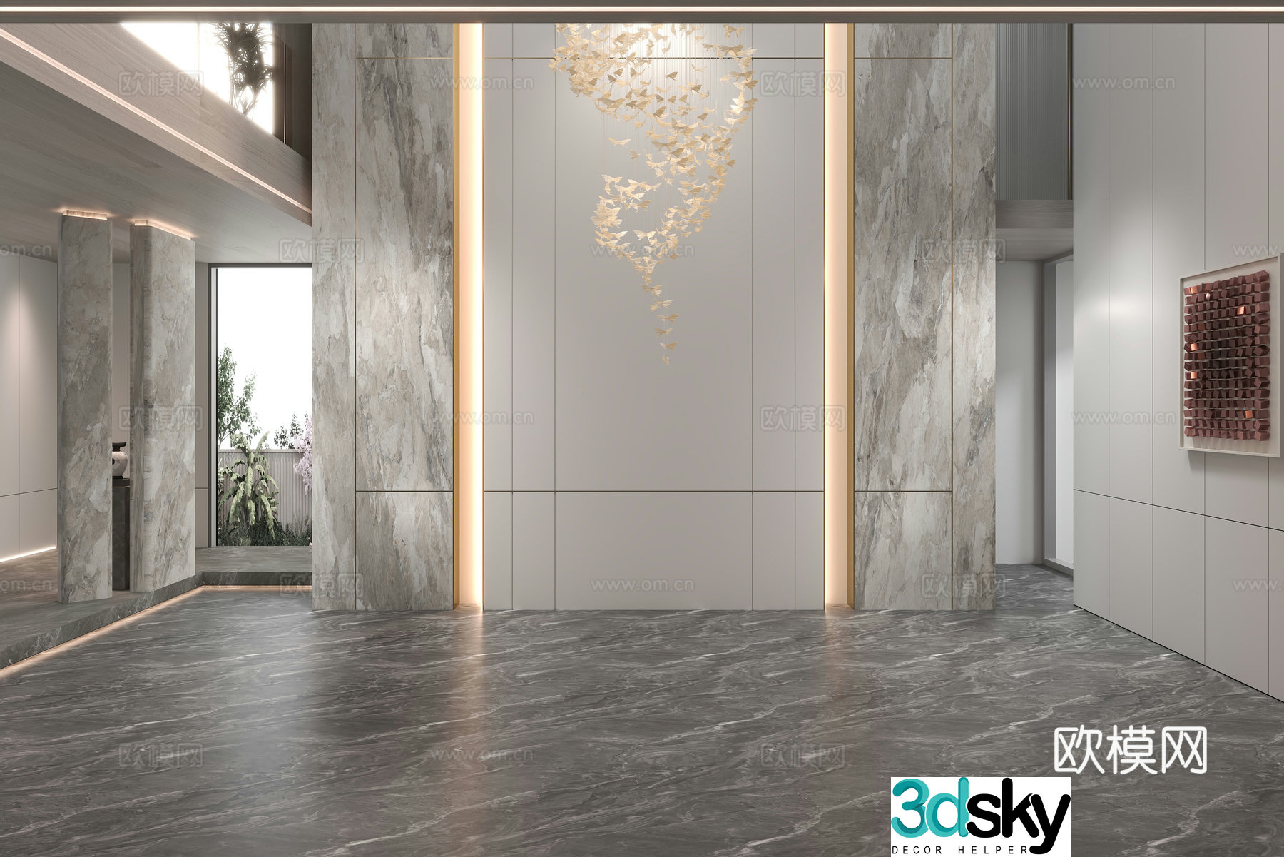 New Chinese style sofa background wall artistic conception sofa background wall 3d model