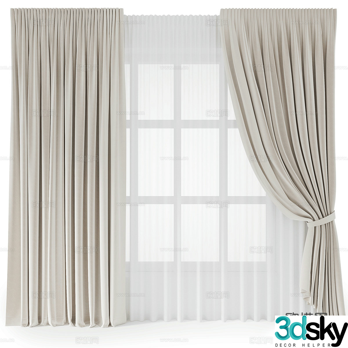 Modern cream style fabric curtain 3d model