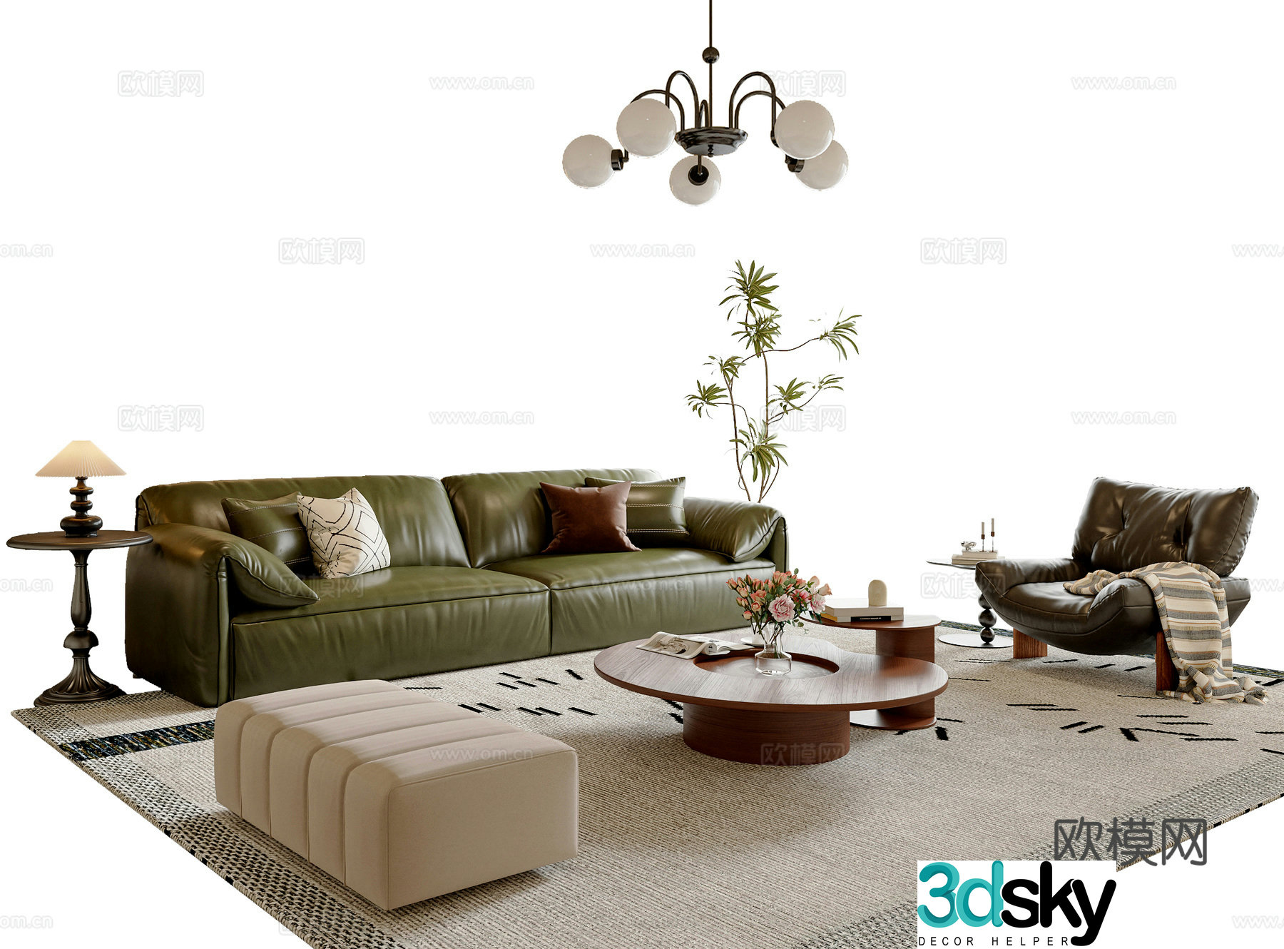 French medieval sofa tea table combination coffee table leisure chair sofa stool three-person sofa 3D model