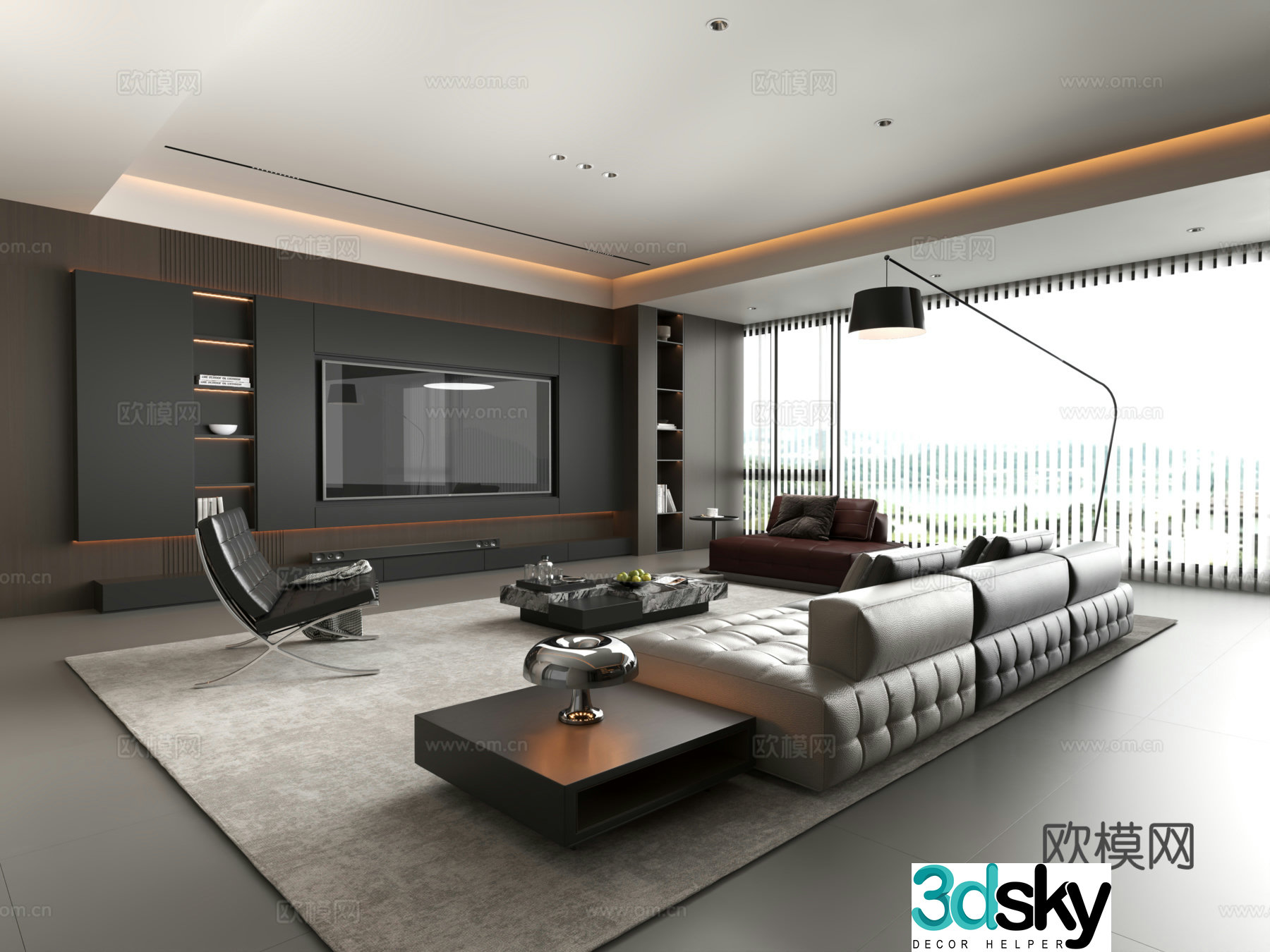 Modern Italian living room Home living room Leather sofa combination 3D model