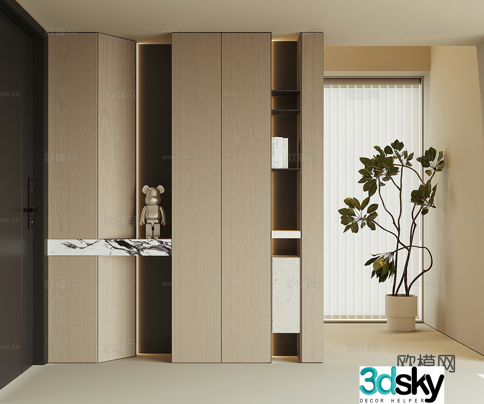 Modern home entrance shoe cabinet 3D model