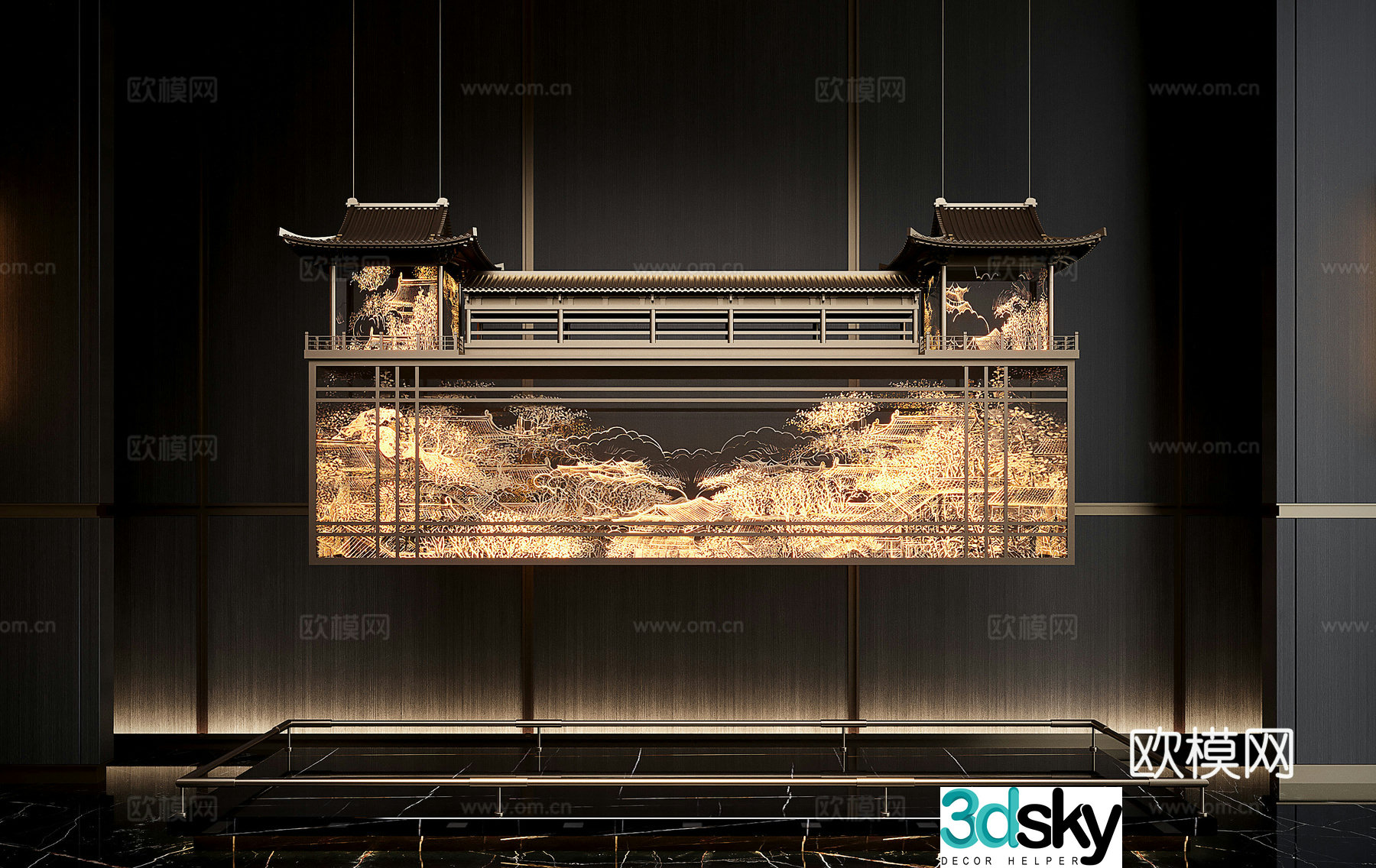New Chinese-style art chandeliers glass chandeliers decorative chandeliers art installation 3d model