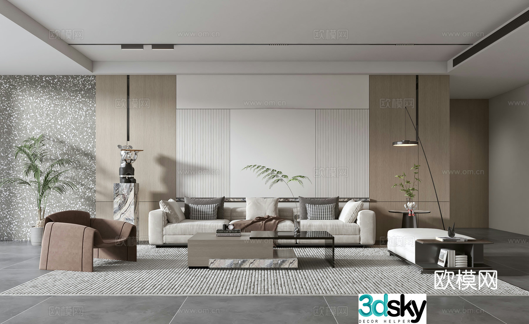 Modern living room Modern sofa coffee table combination Modern background wall 3d model