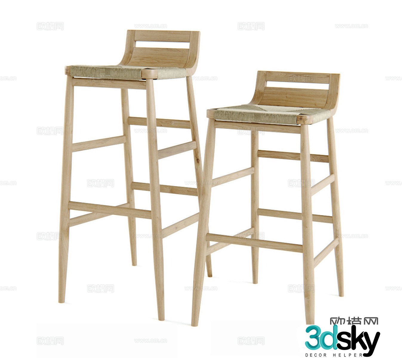 Rattan bar stool bamboo bar stool Wasabi wind bar stool B&B bar stool Outdoor leisure stool Garden rest 3D model