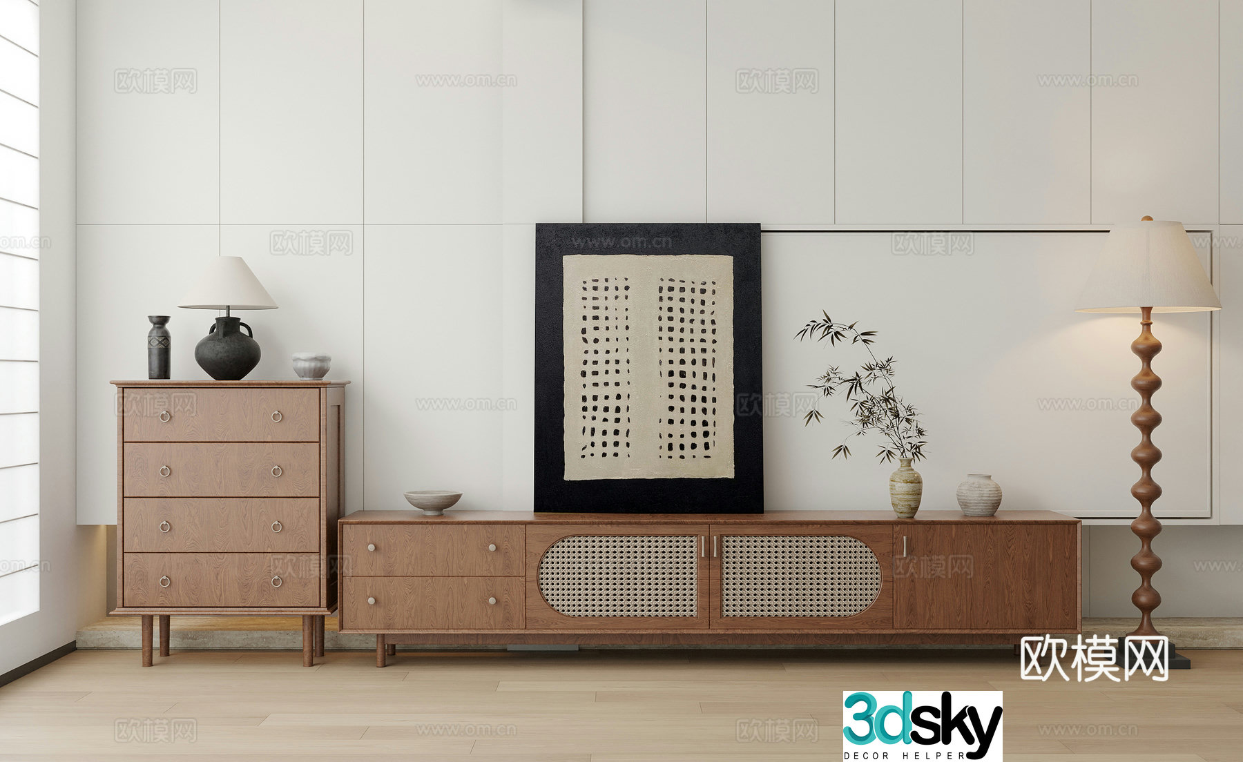 Middle-aged TV cabinet low cabinet side cabinet flower art ornament 3D model