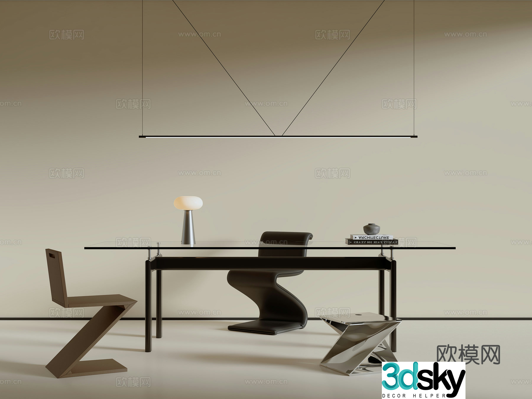 Modern desk and chair combination 3D model