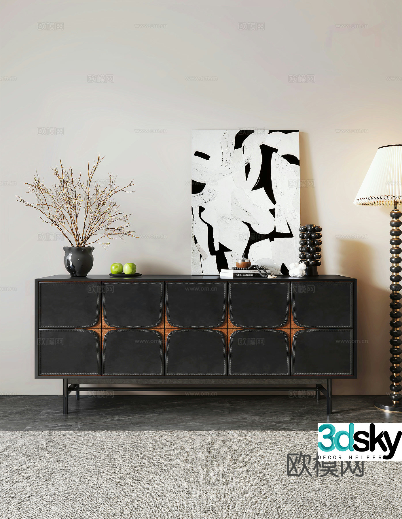 Italian light luxury entrance cabinet end view entrance cabinet entrance entrance cabinet side cabinet combination ornament decorative painting 3D model