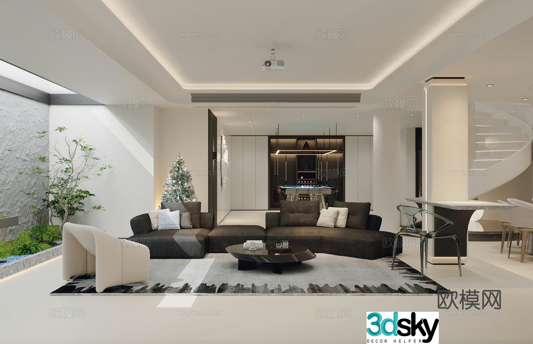 Modern living and dining room combination sofa bar leisure chair basement billiard room billiard hall 3d model