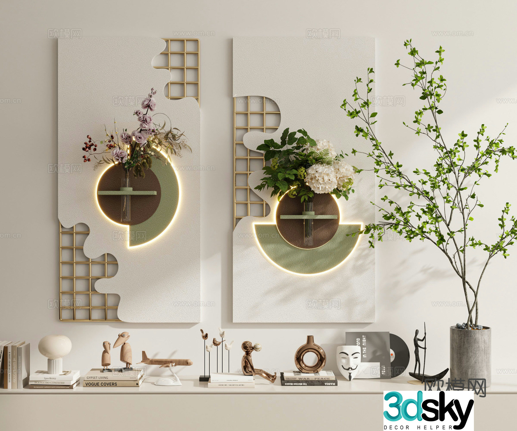 Modern minimalist cream medieval style decorative painting hanging painting 3d model