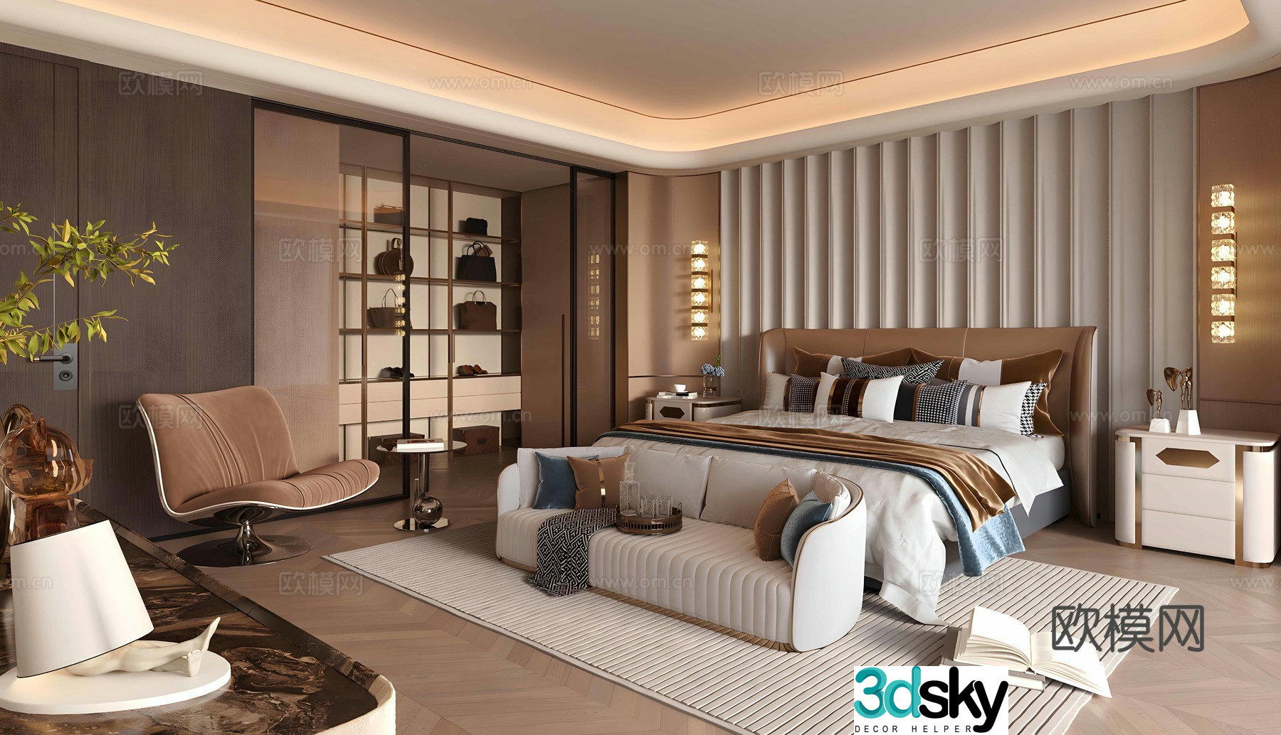 Light luxury Italian home bedroom Modern Italian home bedroom Italian backrest double bed without owner light 3D model