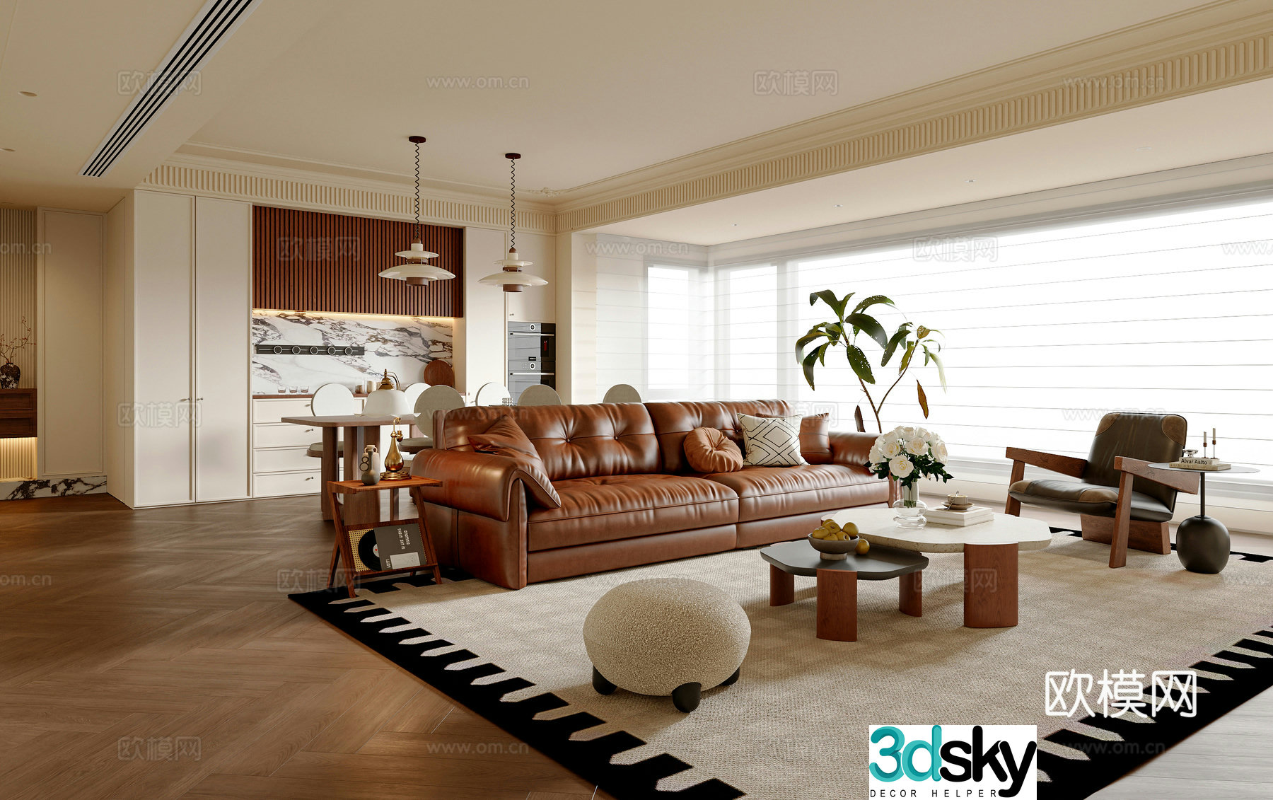 French medieval style living room sofa and coffee table combination leisure chair dining table and chair combination sideboard 3D model