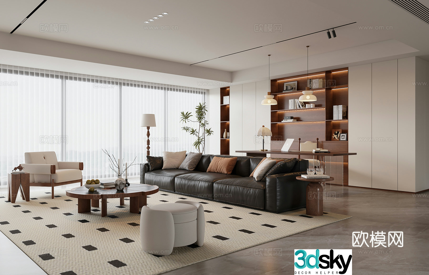 Modern medieval style living room 3d model