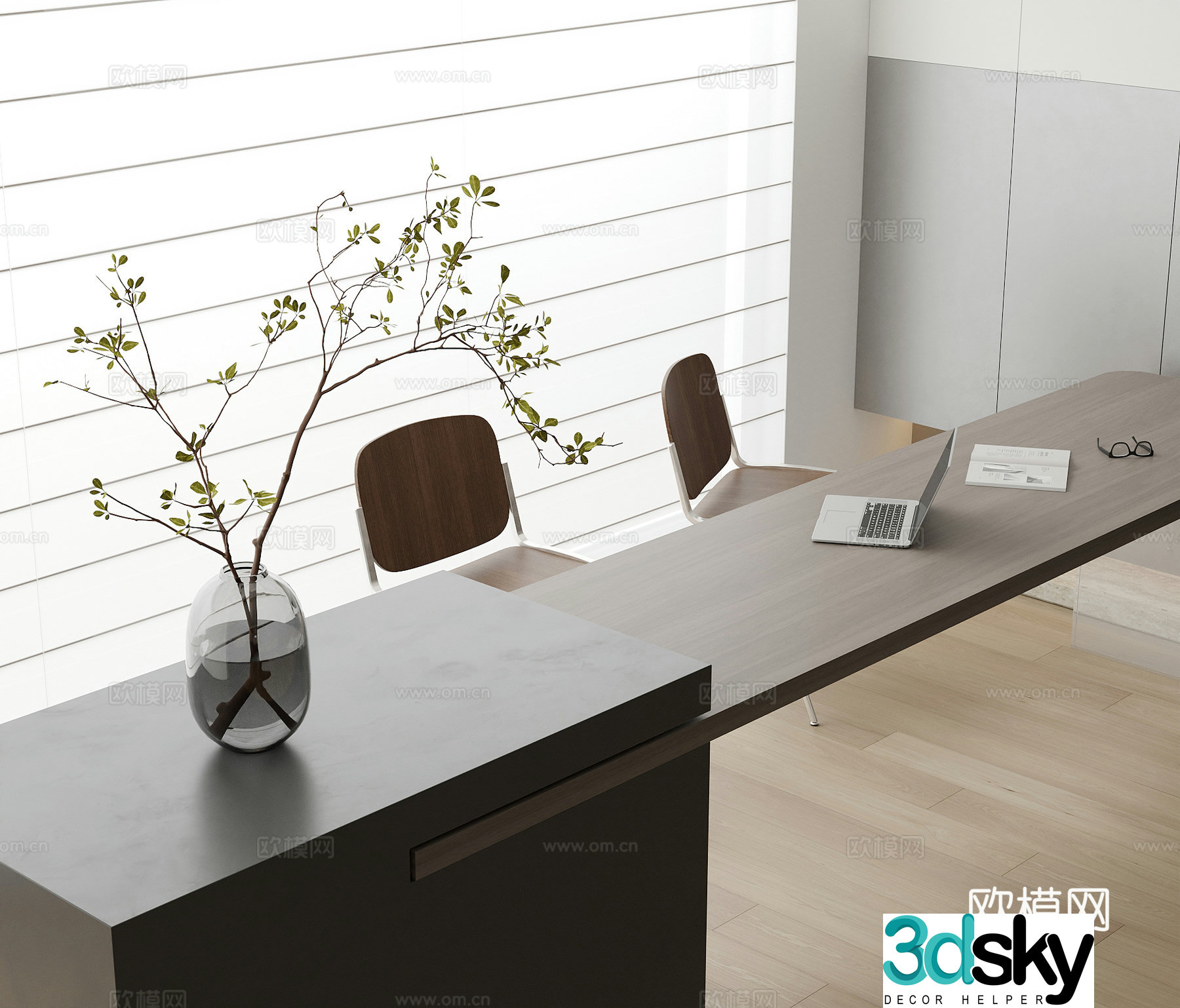 Modern desk and chair floral ornament single chair 3d model