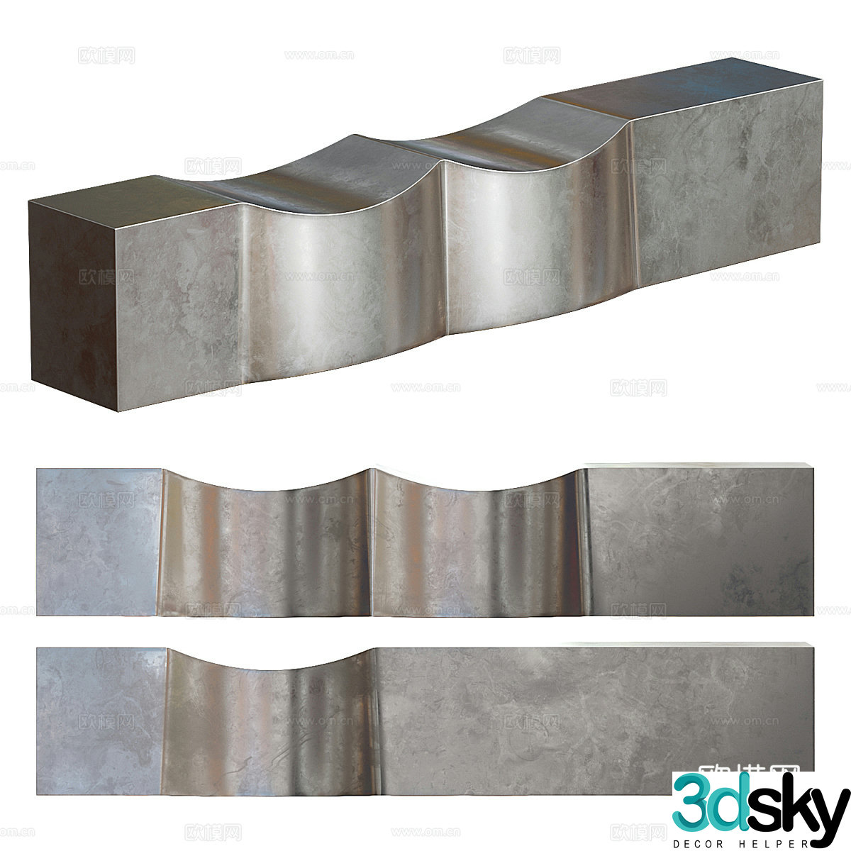 New Chinese style light luxury metal bench 3D model