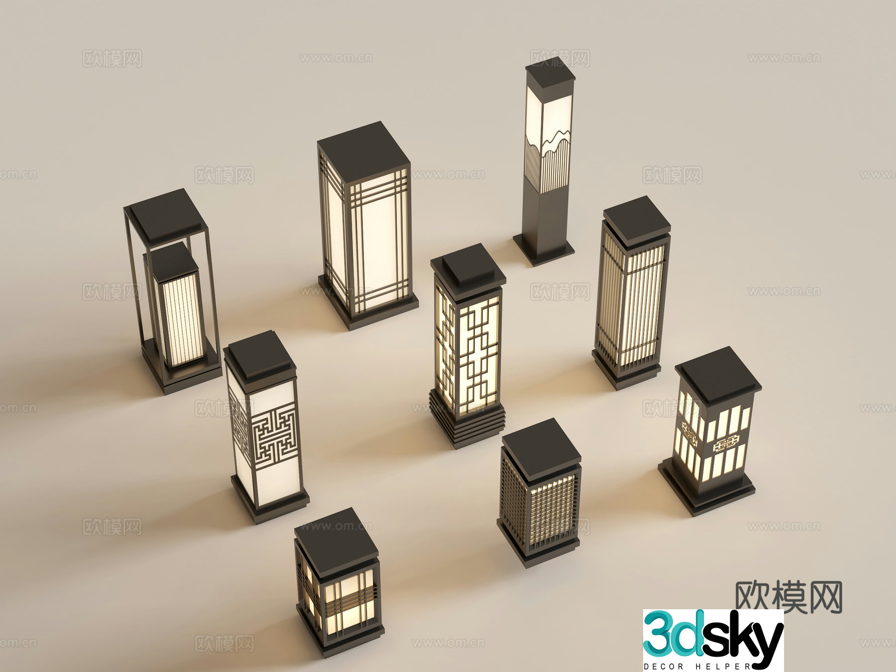 Modern Chinese landscape lights lawn lights garden lights outdoor light combination 3D model