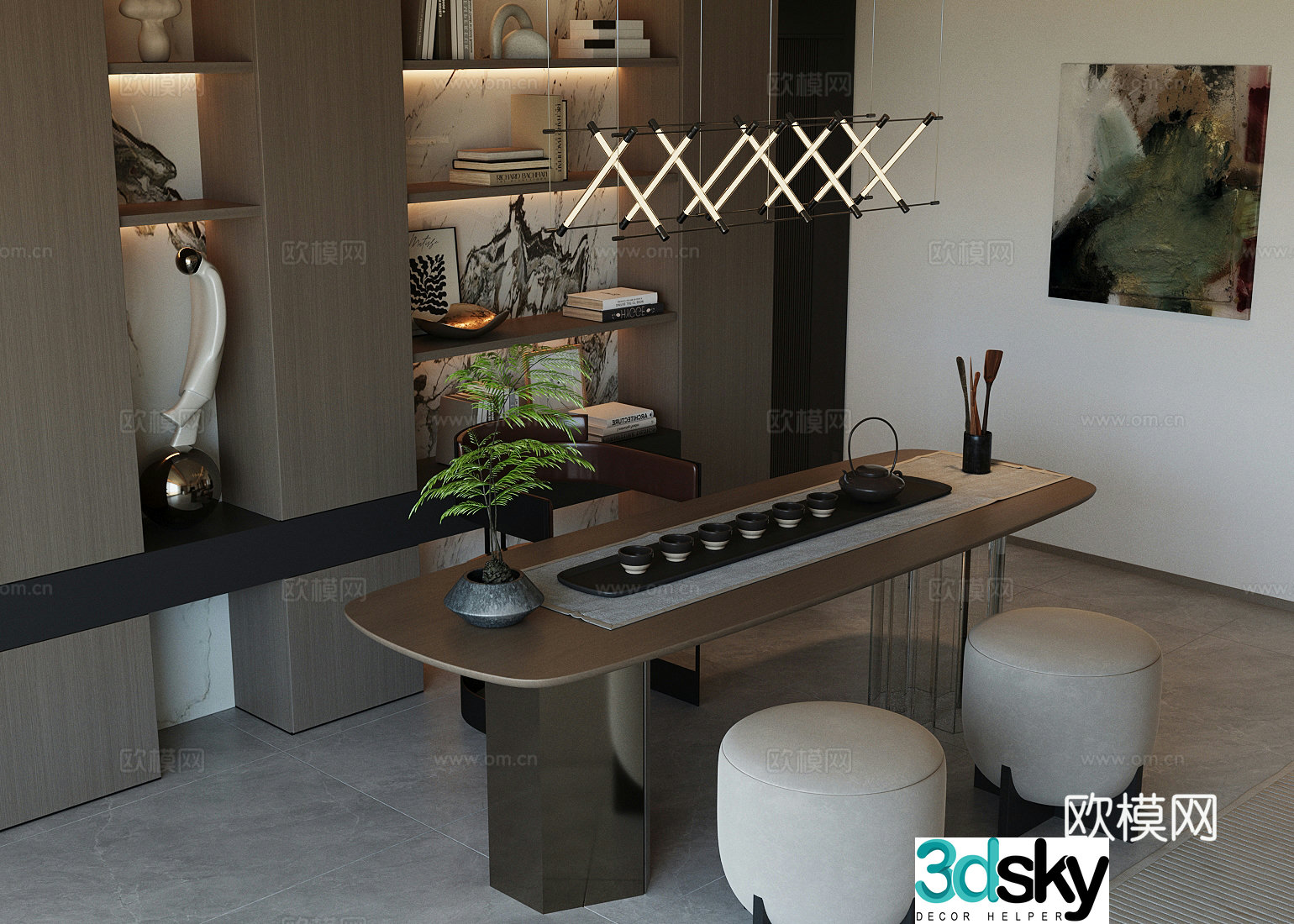 Modern Italian tea room living room tea room open tea room balcony tea room tea room cabinet tea table and chair 3D model