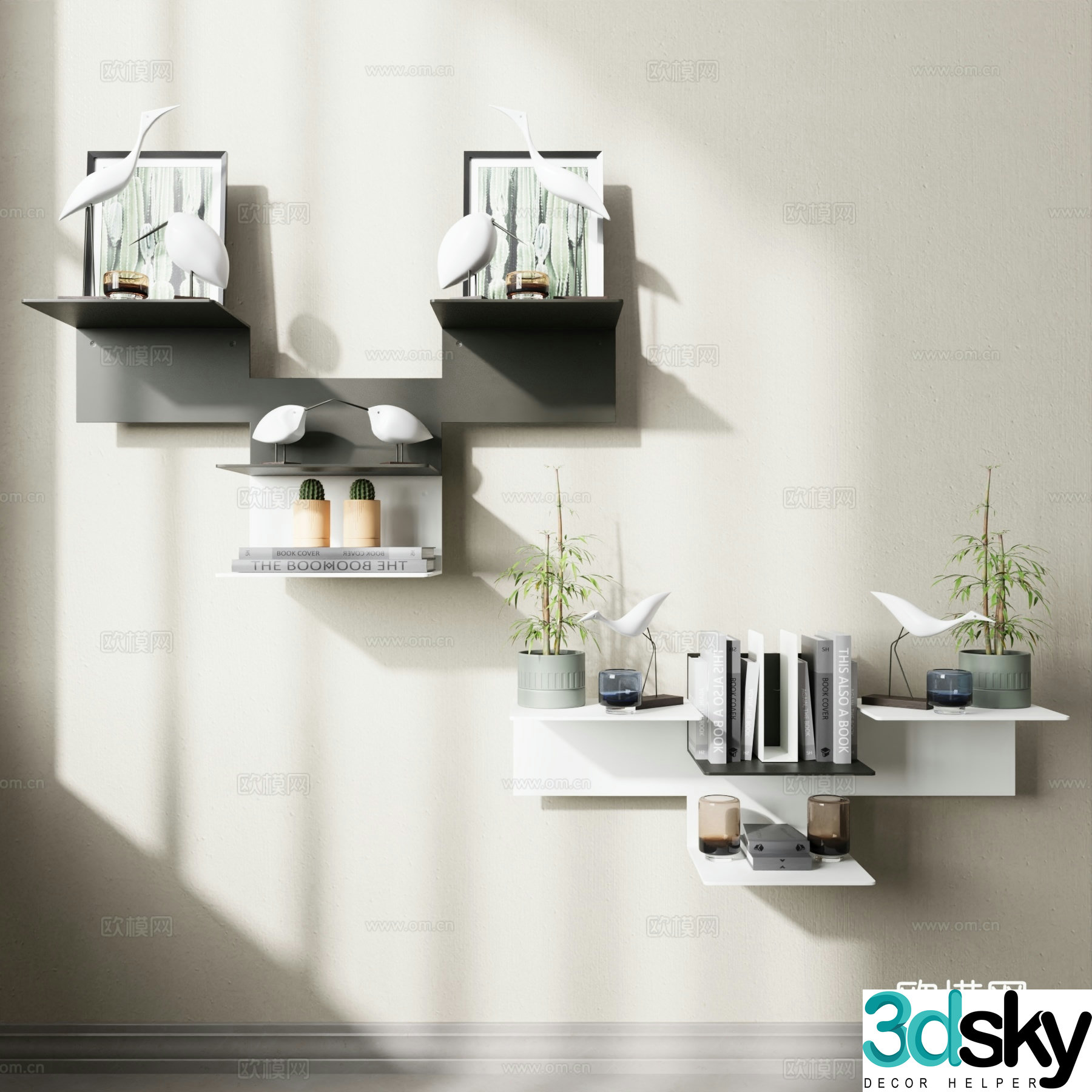 Modern bookshelf wall-mounted bookshelf decorative cabinet 3d model