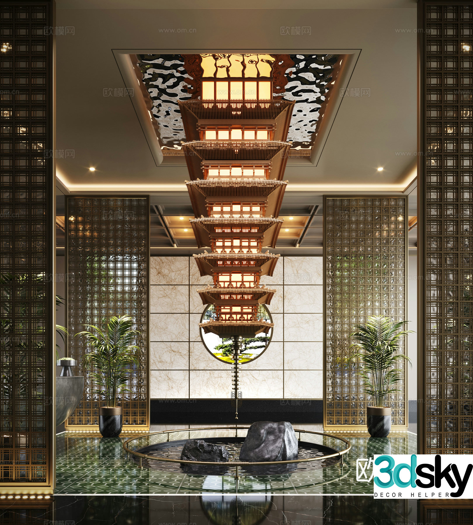 New Chinese hotel lobby screen partition sculpture device upside down device 3D model
