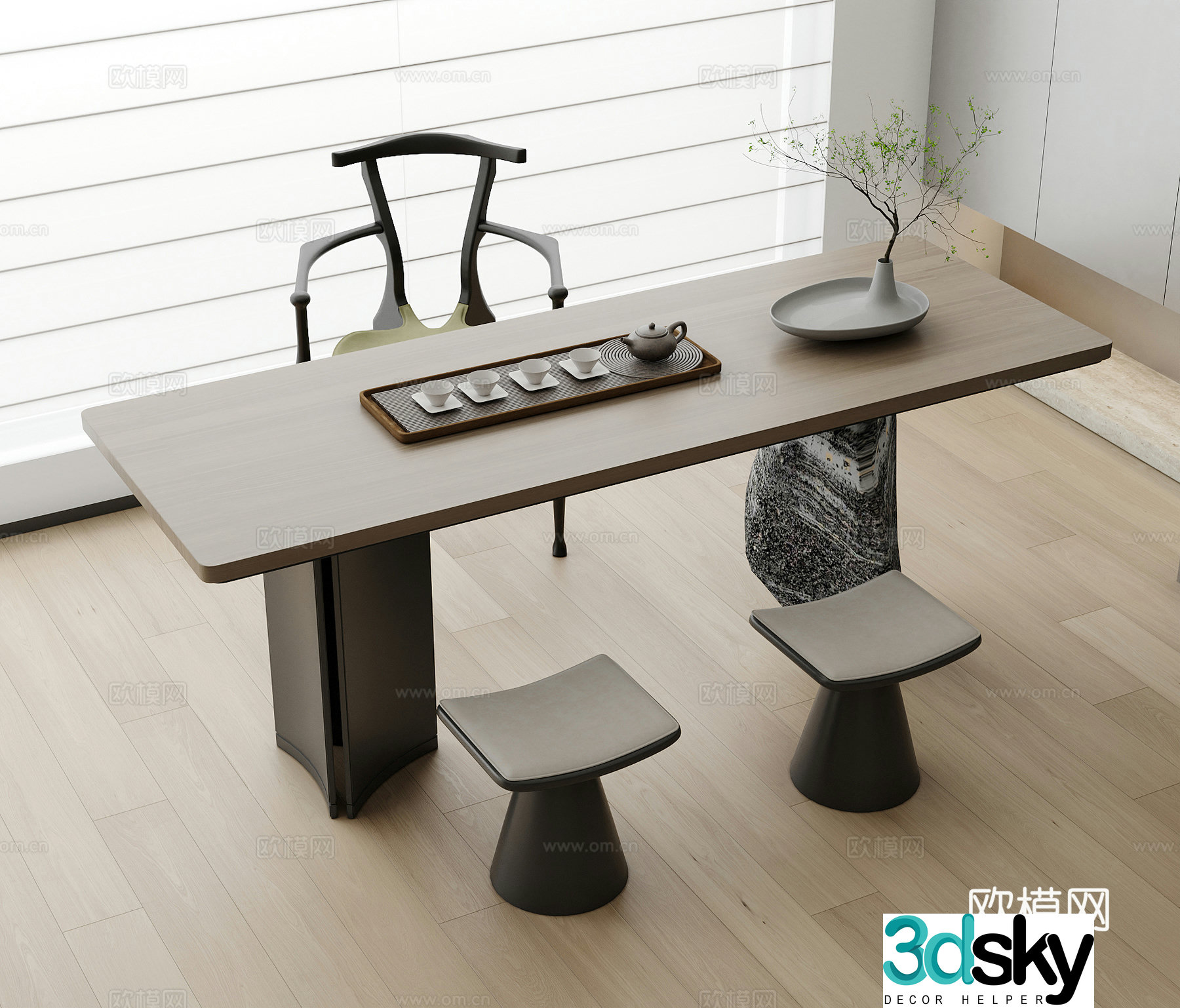 New Chinese dining table and chair 3D model