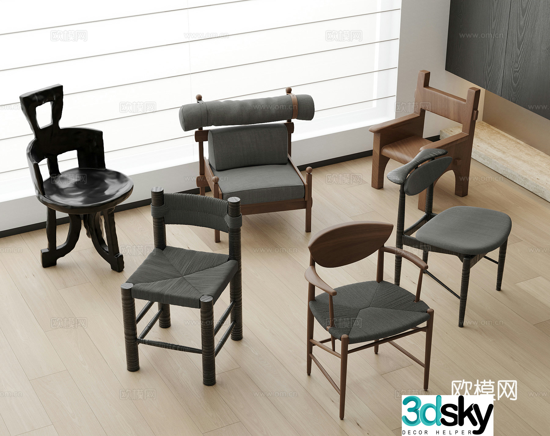 Modern medieval style single chair casual chair 3d model