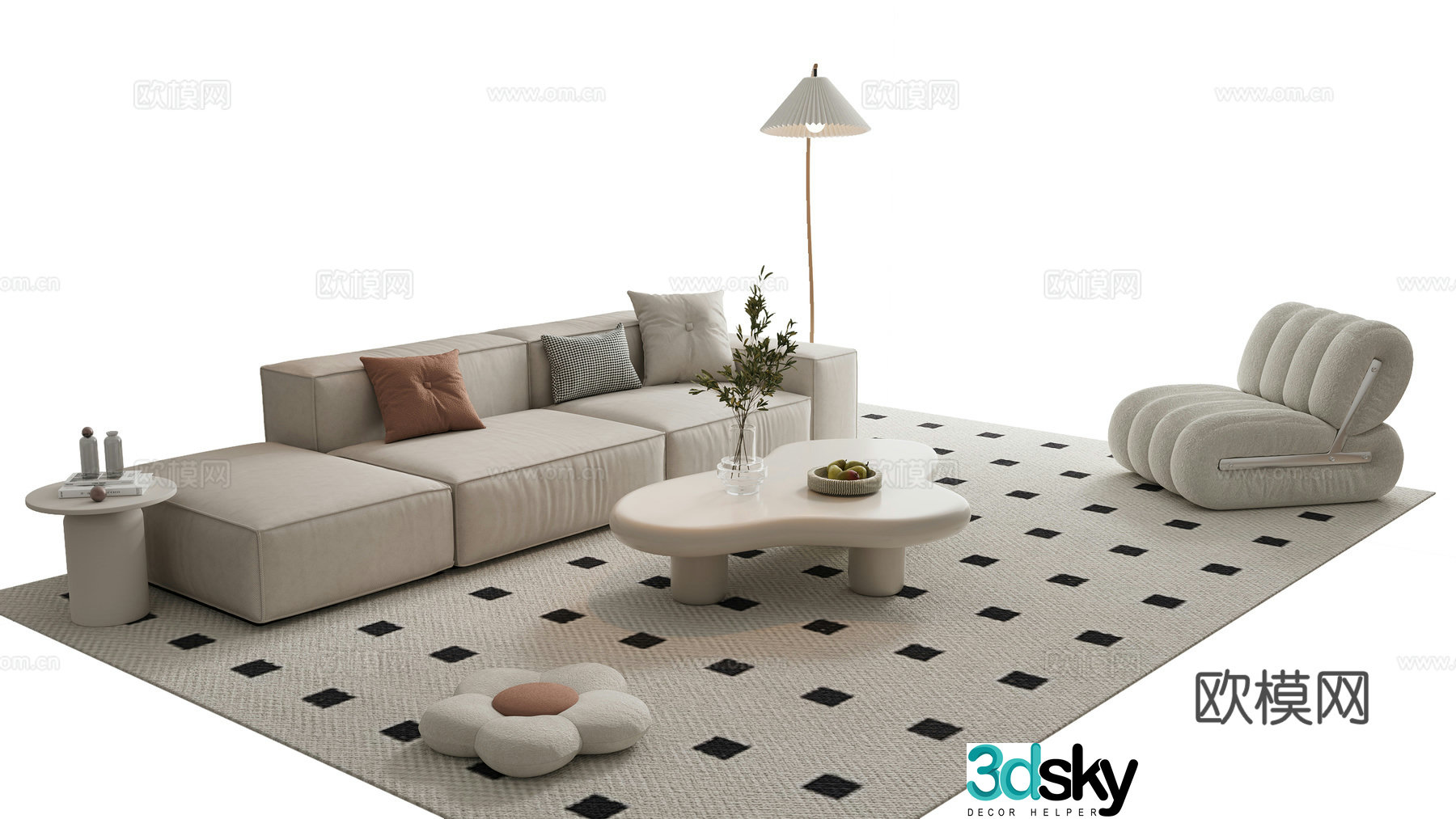 Modern cream style sofa coffee table 3d model