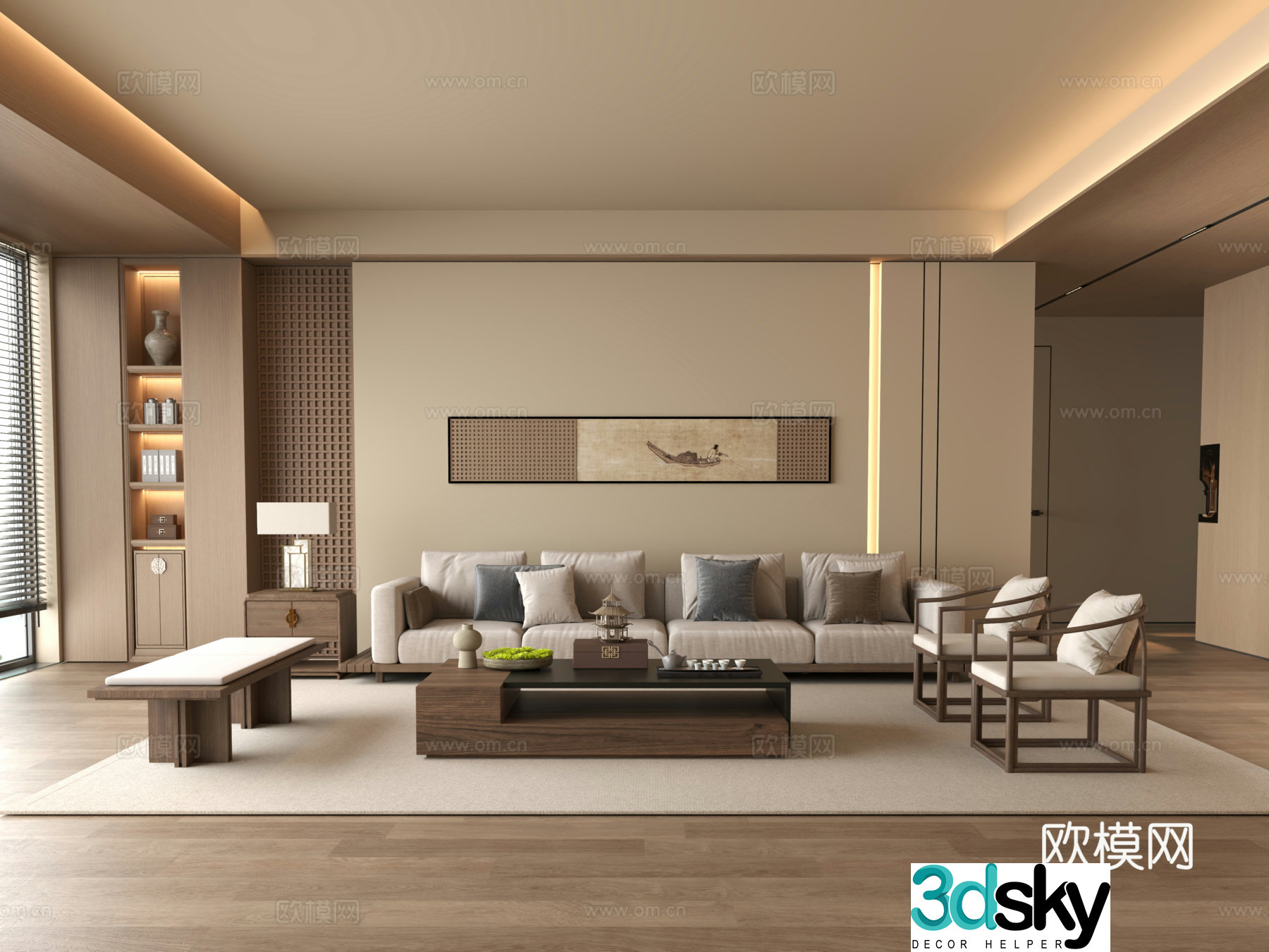 New Chinese style living room Home living room Zen style living room 3d model