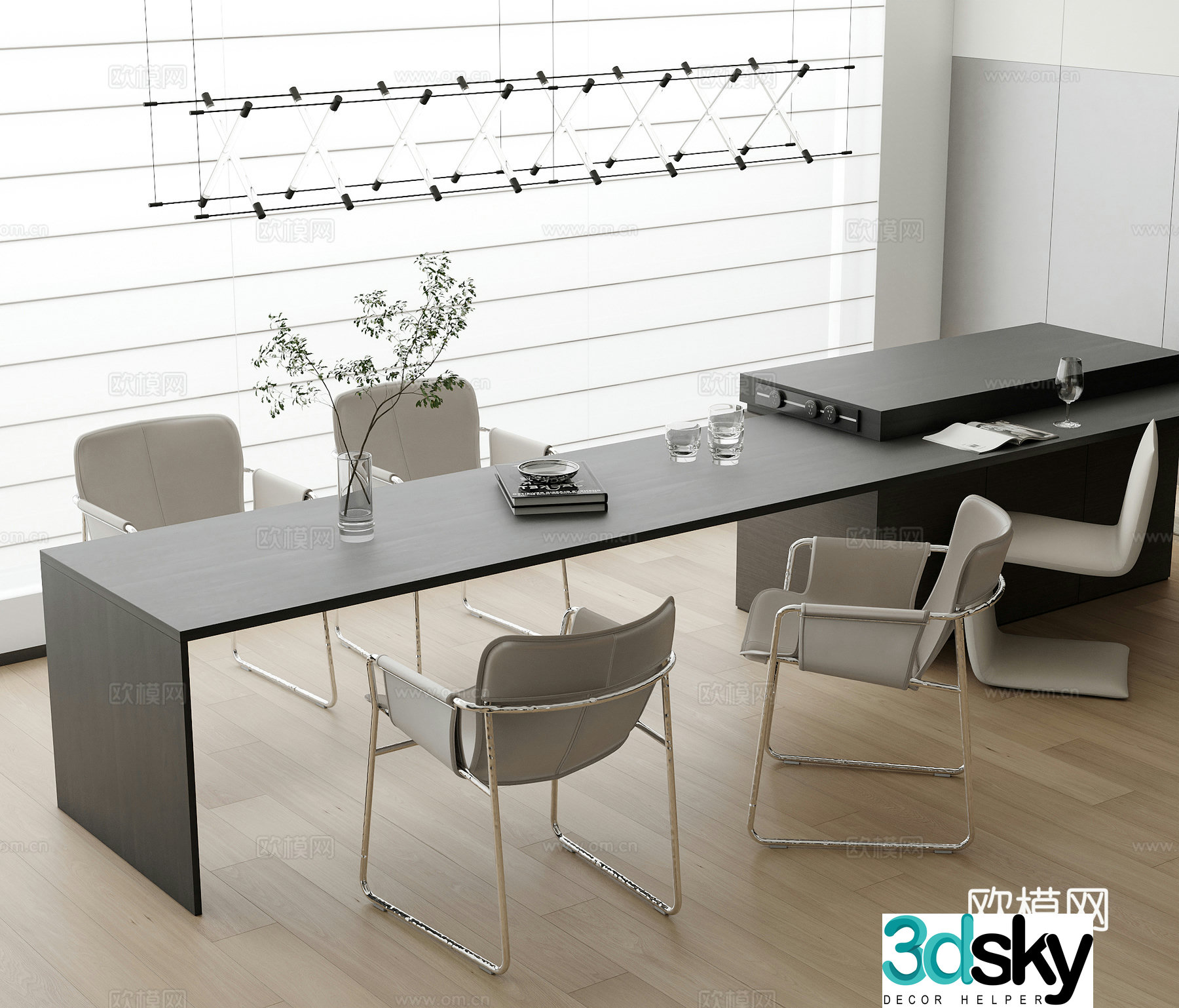 Modern Italian tea table and chair chandeliers ornaments 3d model