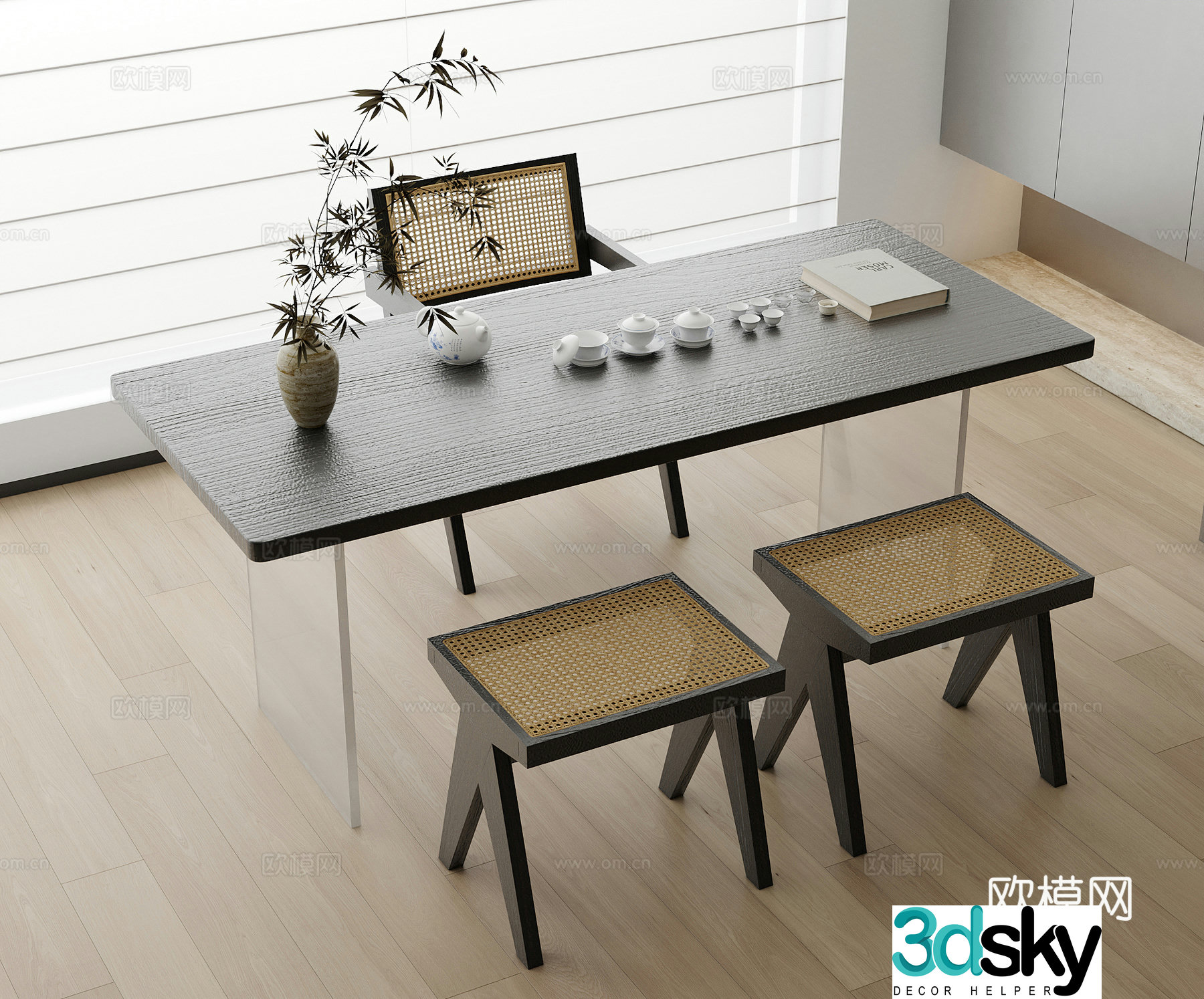 New Chinese tea table and chair 3D model