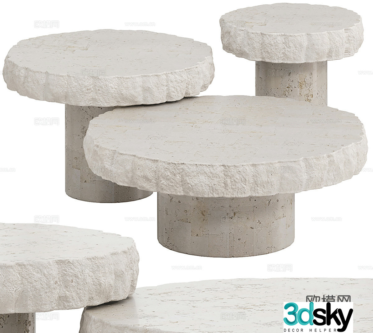 Stone style tea table combination mother and child tea table round coffee table round side coffee table 3D model of homestay tea