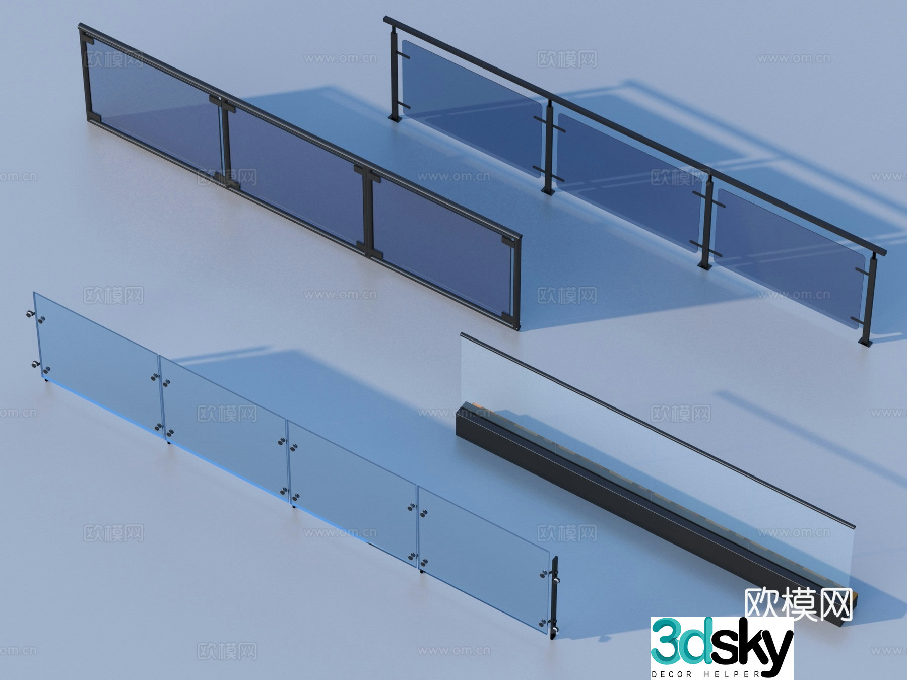Glass Rail Handrail Fence Guardrail Railing 3d Model