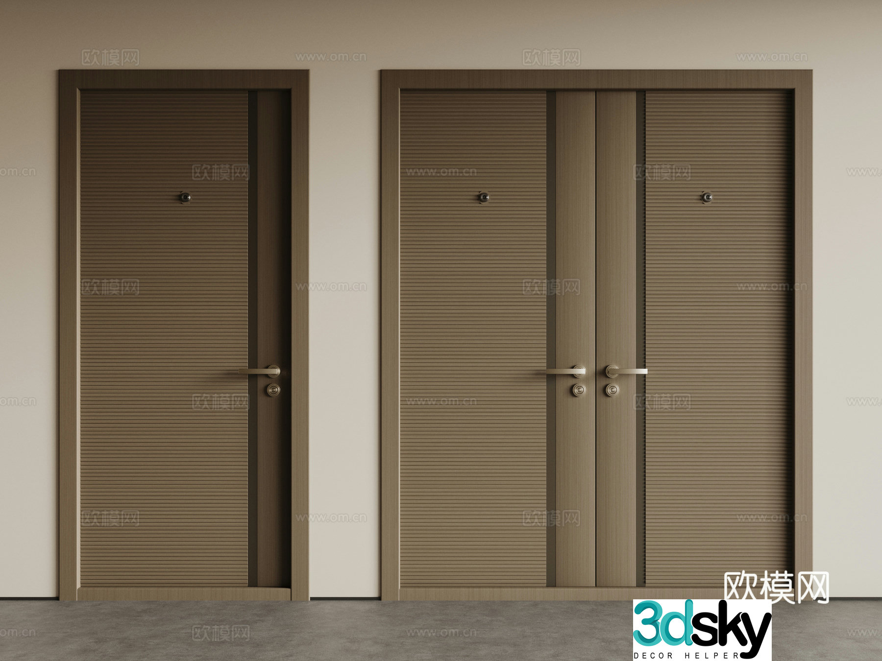 Modern mother and child door wooden door swing door 3d model