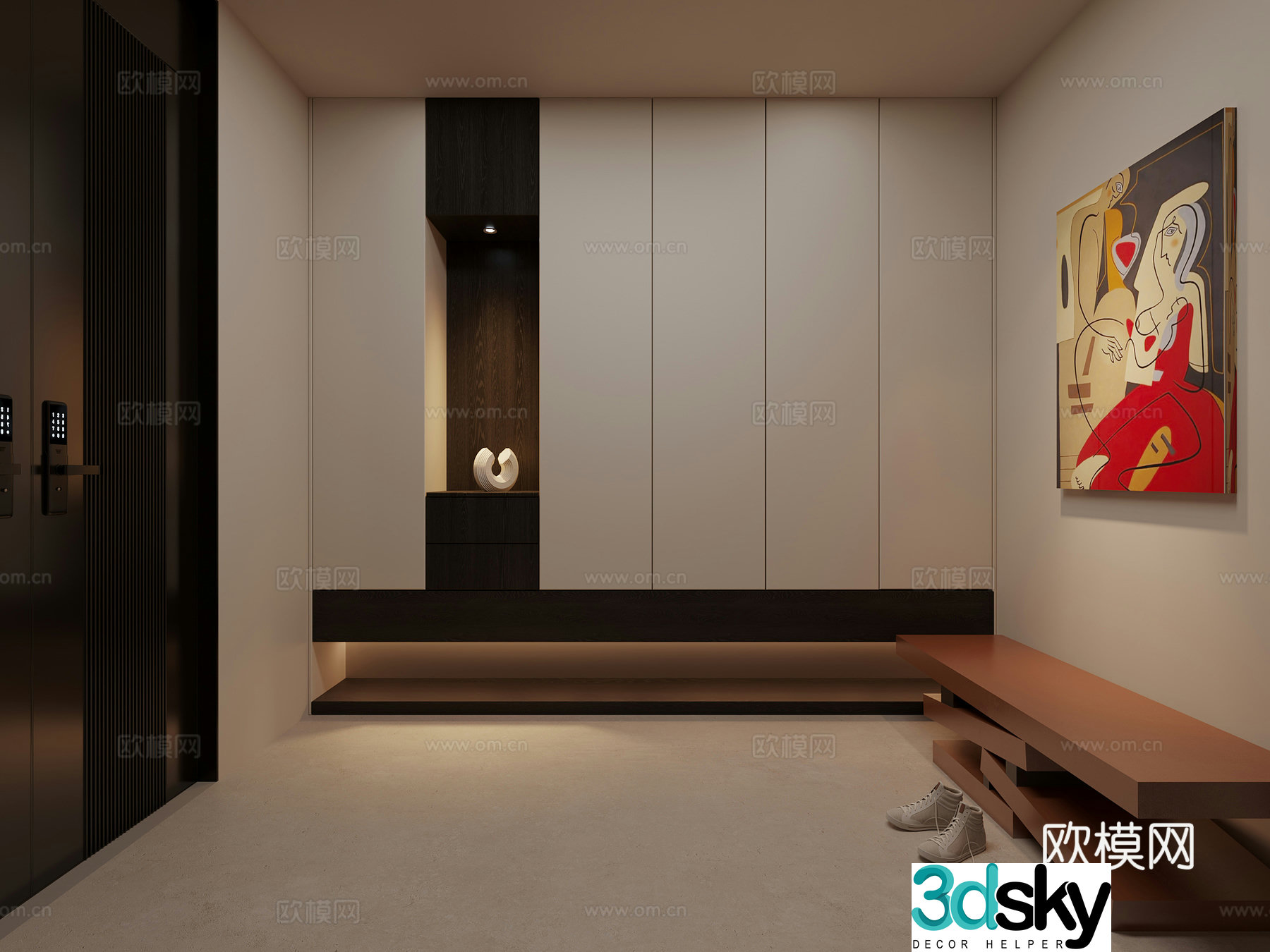 Modern minimalist elevator porch shoe replacement stool hanging painting shoe cabinet 3D model