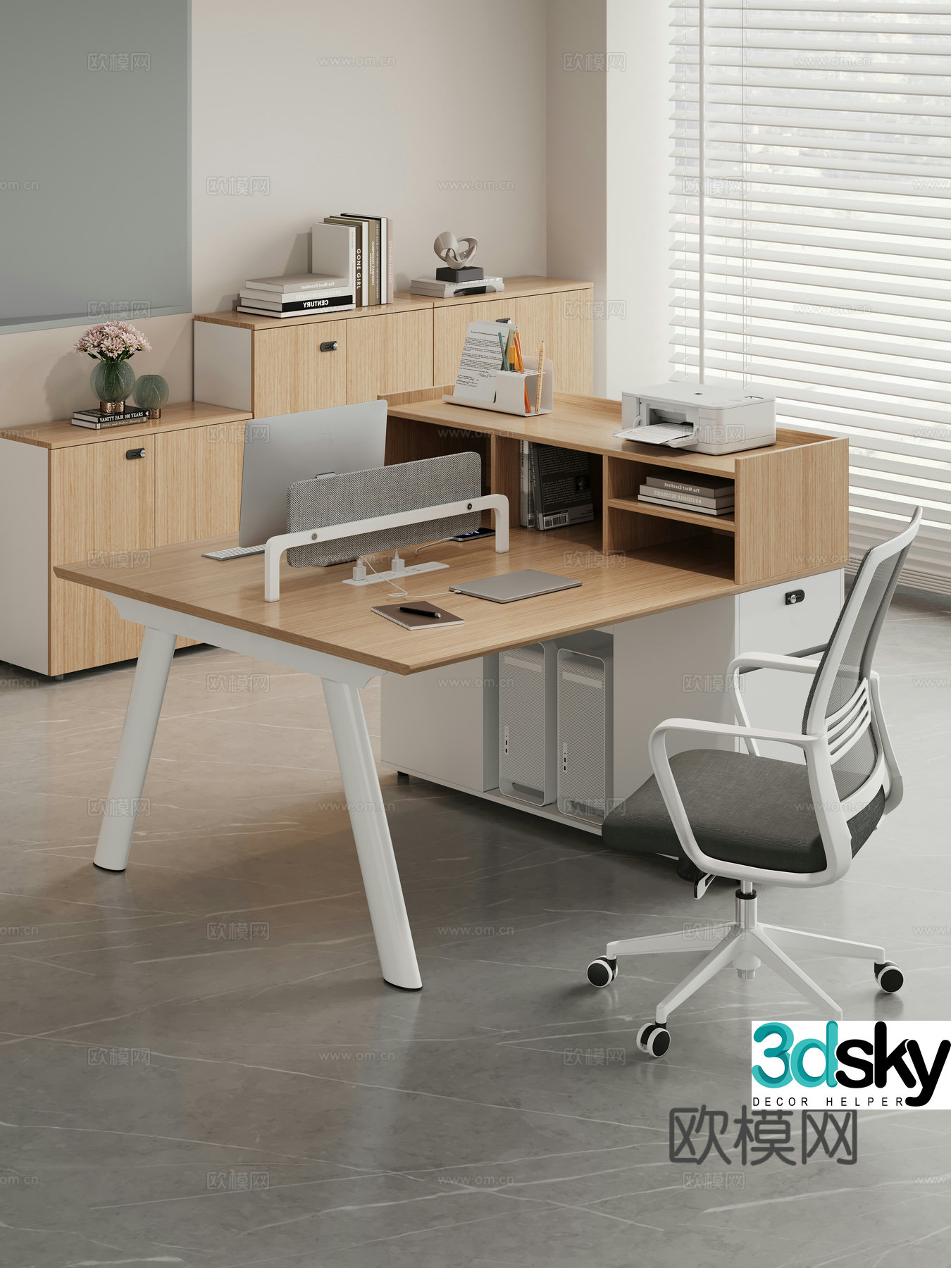 Modern office desk chair staff desk staff desk screen station public office area station 3d model