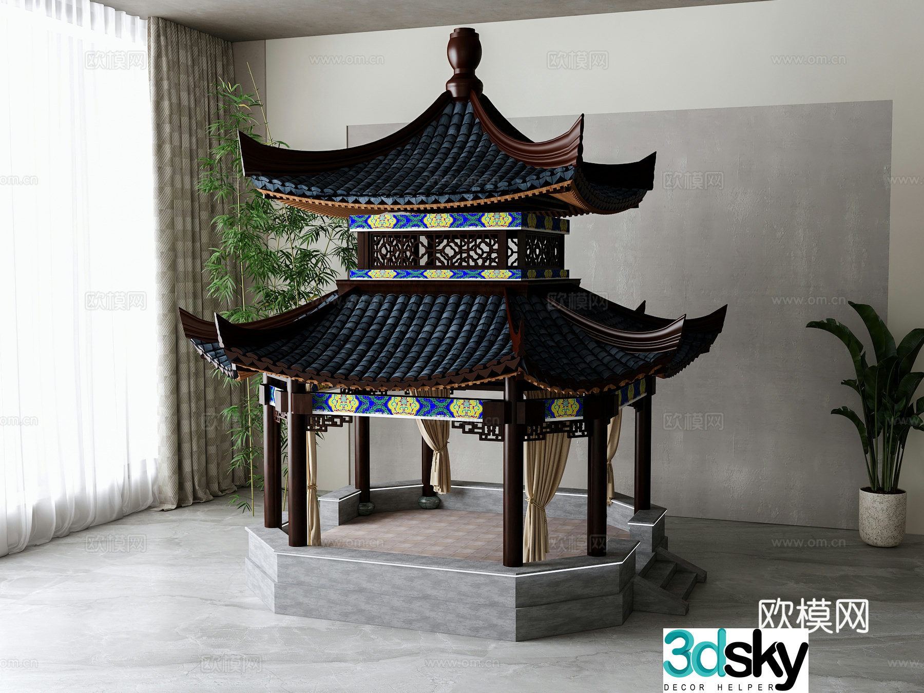 New Chinese style pavilion ancient building 3D model
