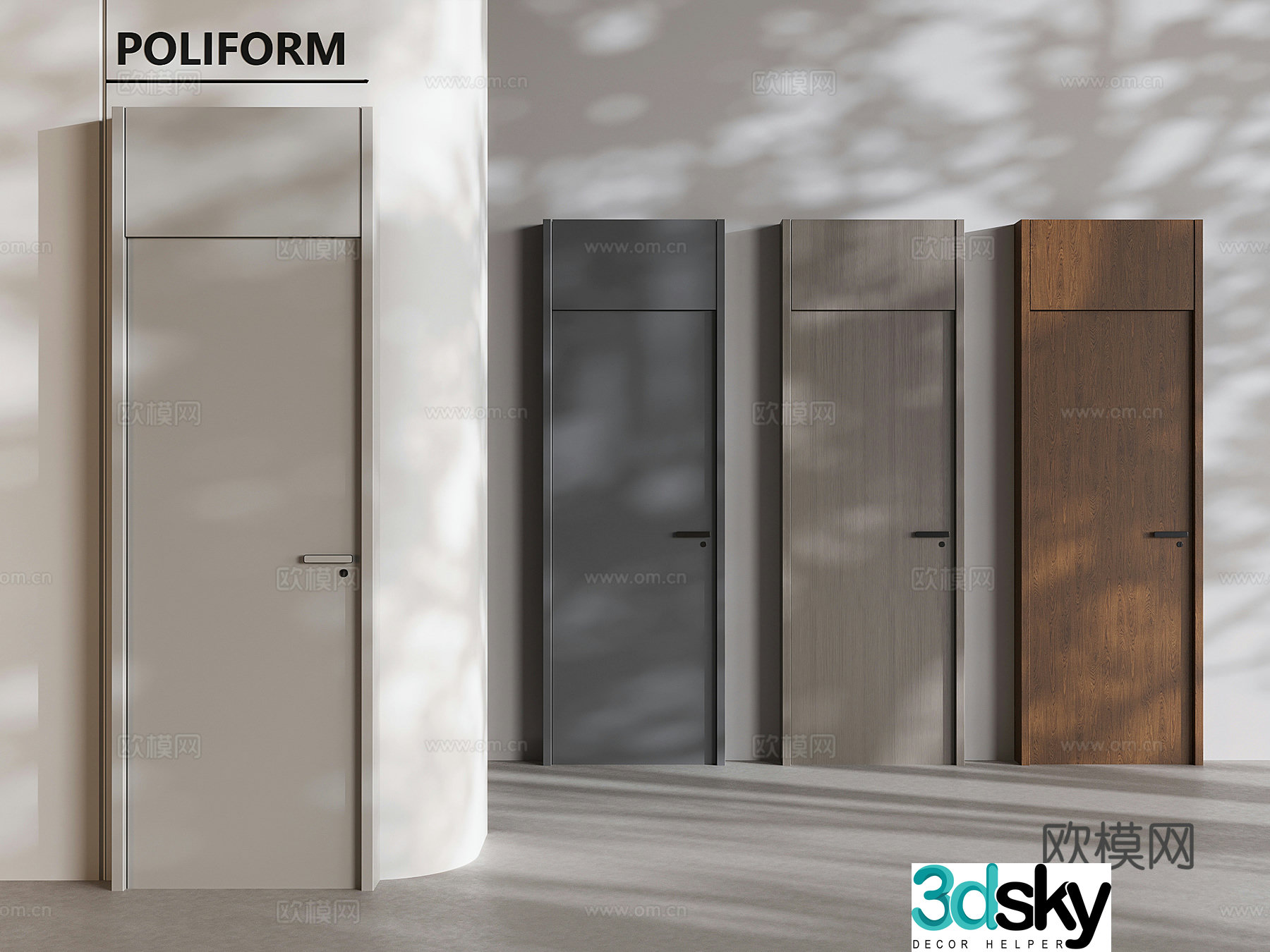 Medium style solid wood swing door modern 3D model