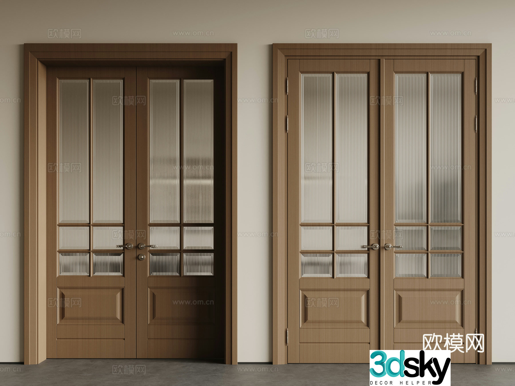 French glass wooden door single-open door double-open door Changhong glass door kitchen door bathroom door 3D model