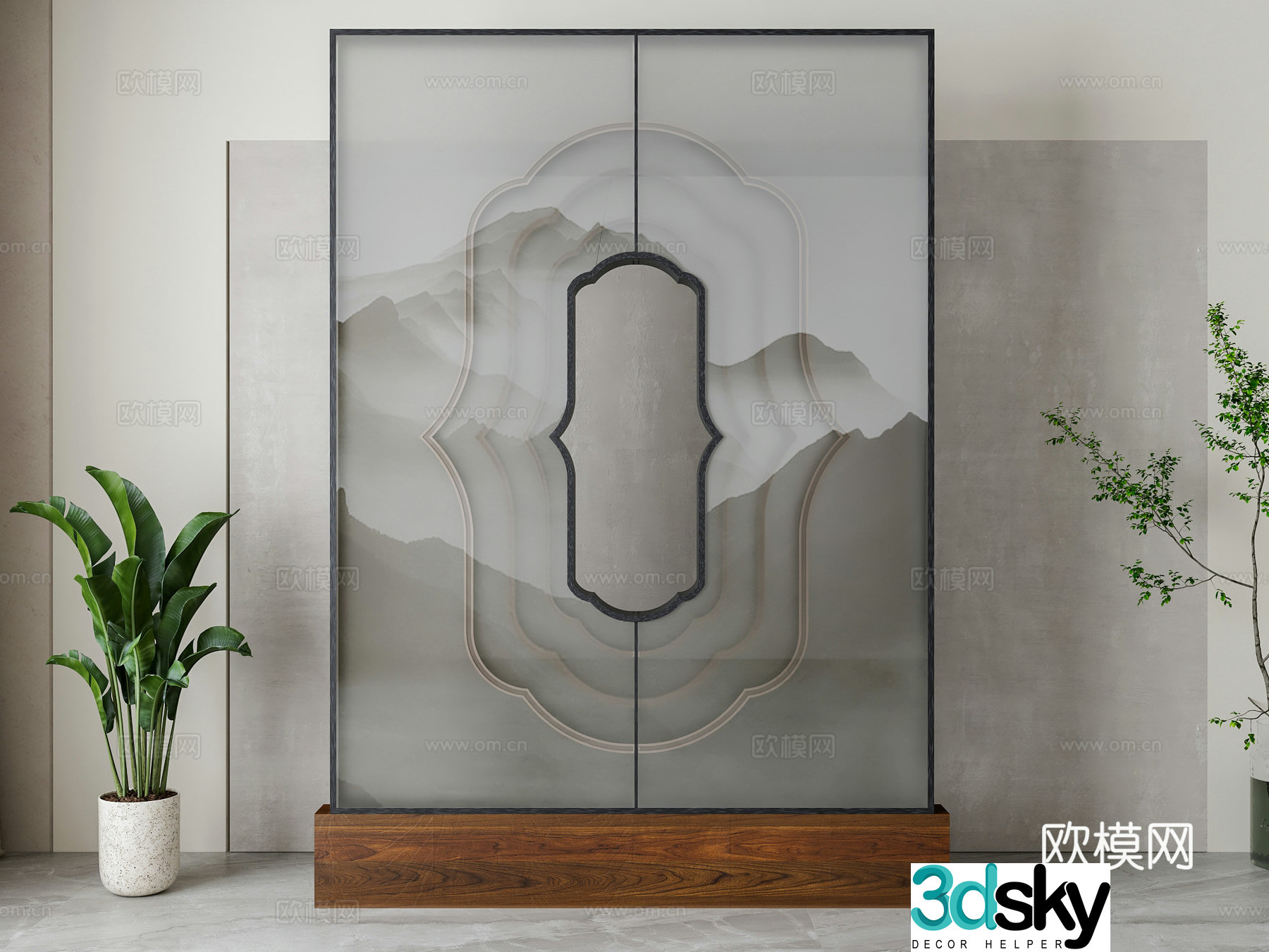 New Chinese style partition screen 3D model