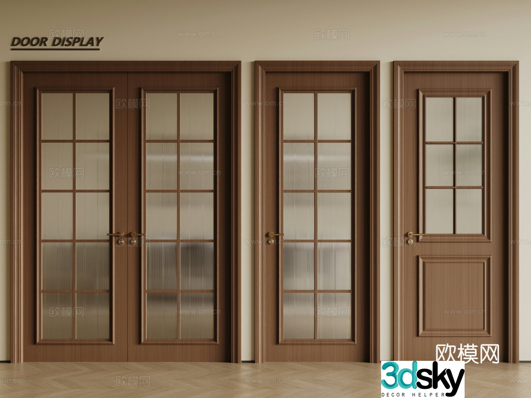 French glass wooden door single-open door double-open door Changhong glass door kitchen door bathroom door 3D model