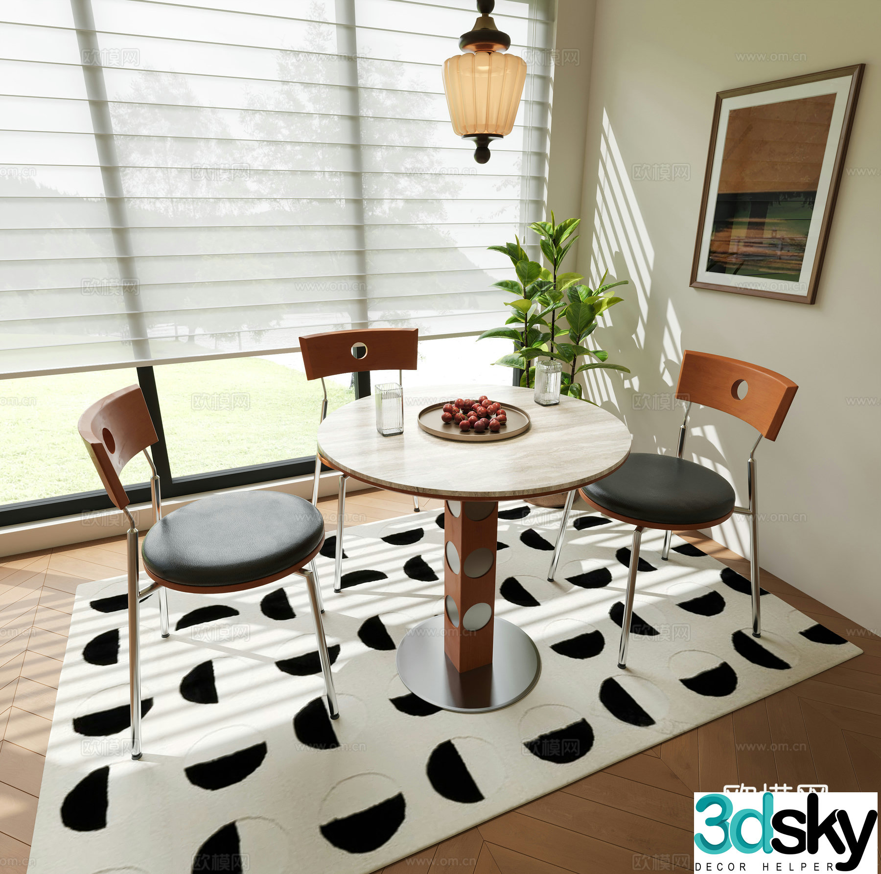 Medium style leisure table and chair combination Medium style dining table and chair chandeliers decoration painting Bauhaus table and chair combination 3D model