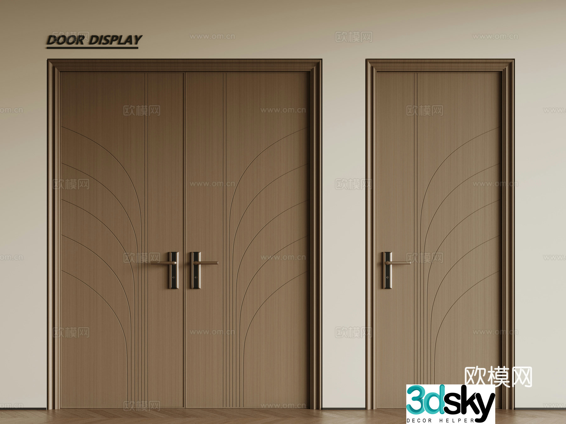 New Chinese style single-opening door double-opening door wooden door swing door 3D model