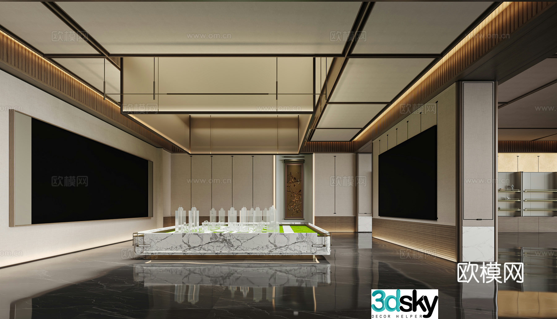 3D model of modern sales office sand panel