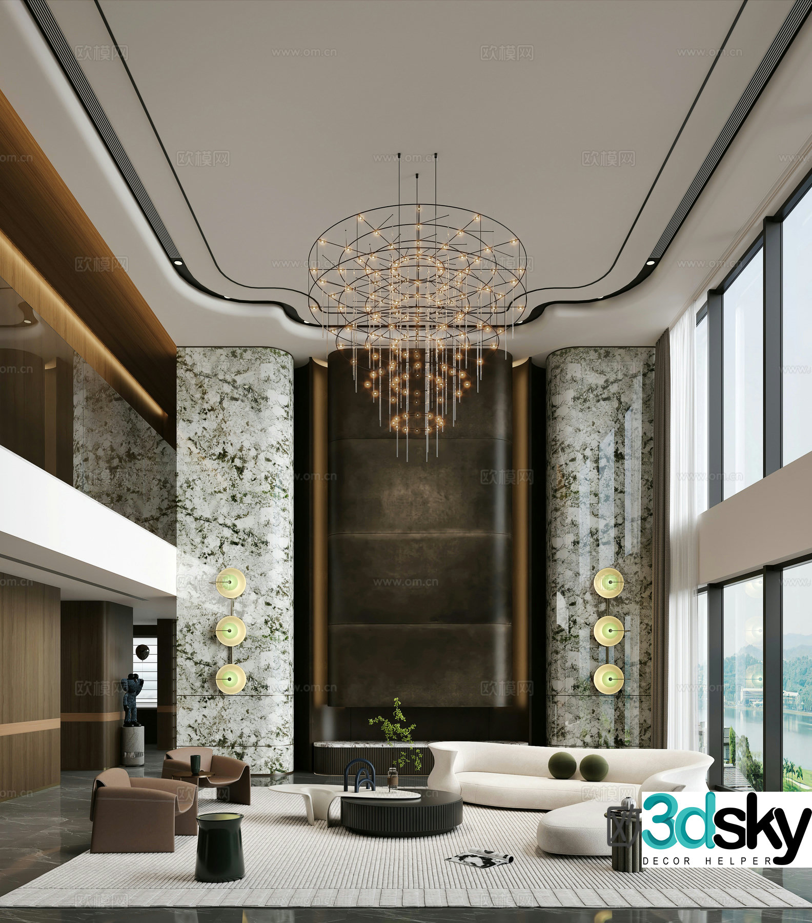 Modern duplex club high-end living room light luxury living room villa living room 3D model