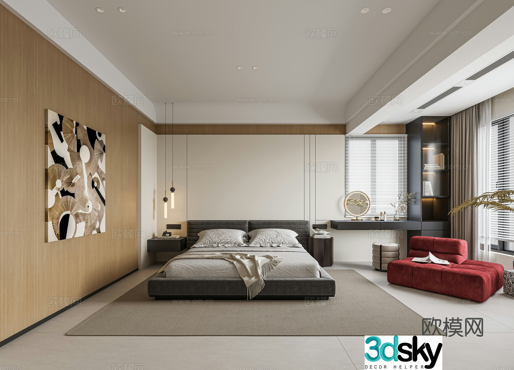 Creamy Master Bedroom 3d Model