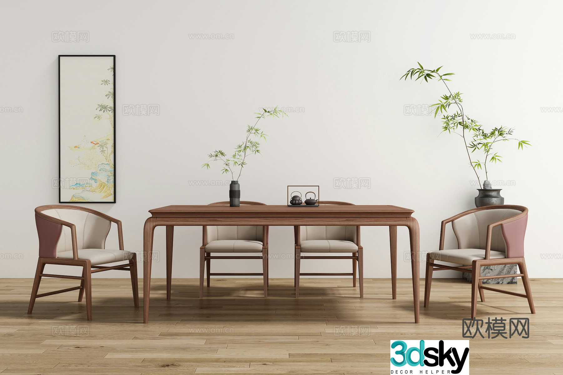 New Chinese Song style dining table and chair 3D model