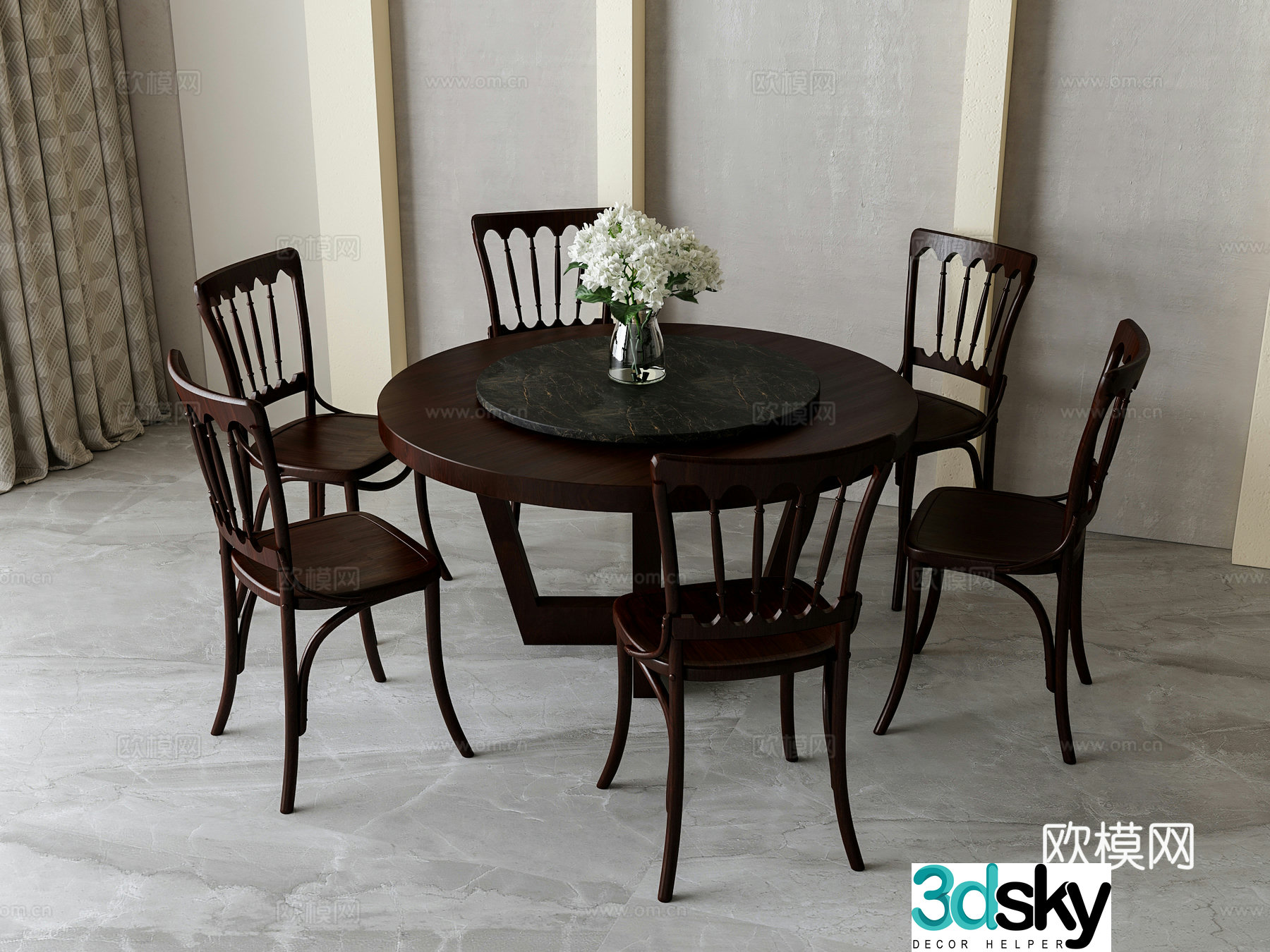 American round table and chair combination 3D model