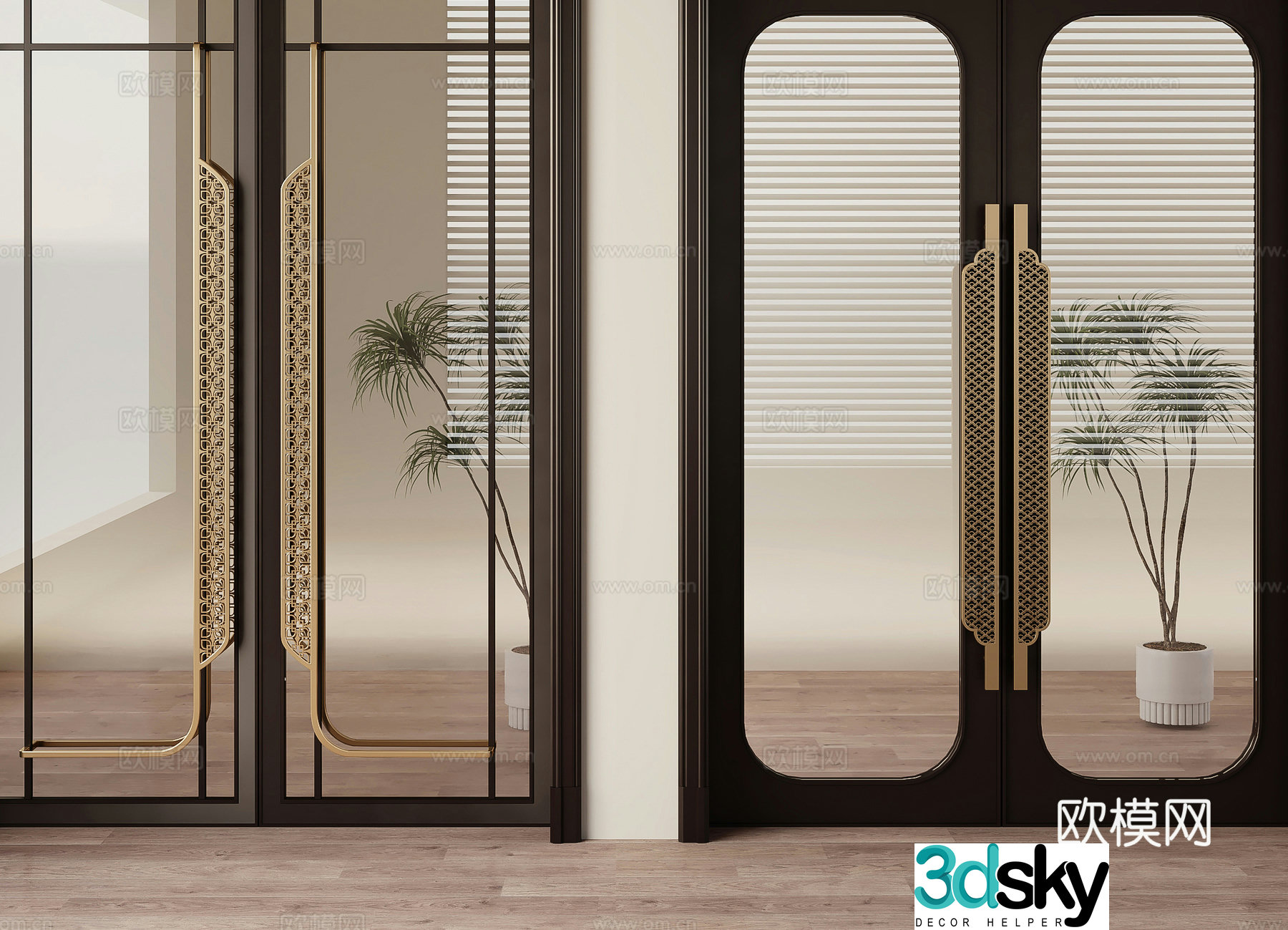New Chinese style glass door 3D model