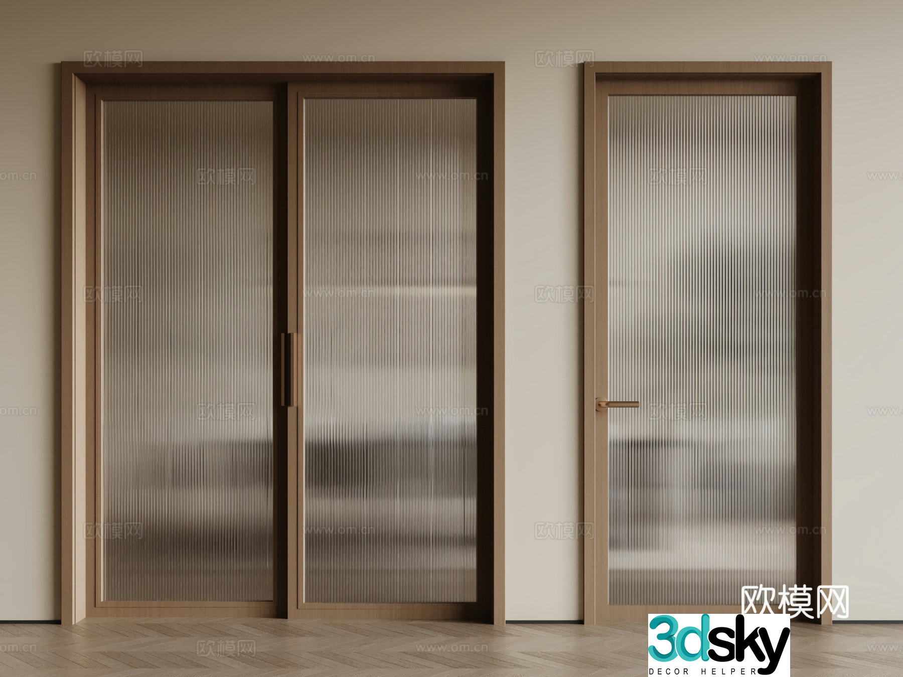 French glass door Changhong glass door French door combination 3D model