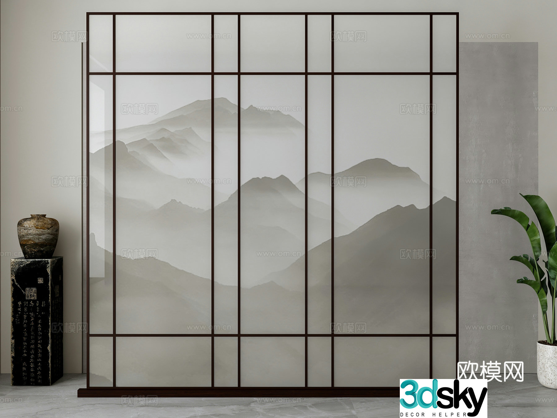 New Chinese style partition screen 3D model