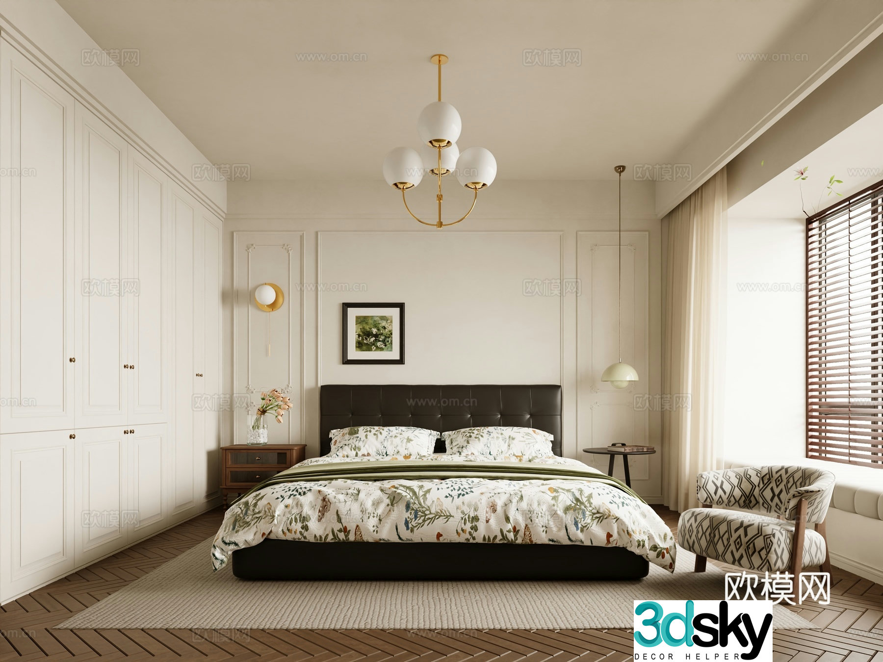 American French home bedroom master bedroom second bedroom bedroom chandeliers bay window bedroom elderly room 3D model
