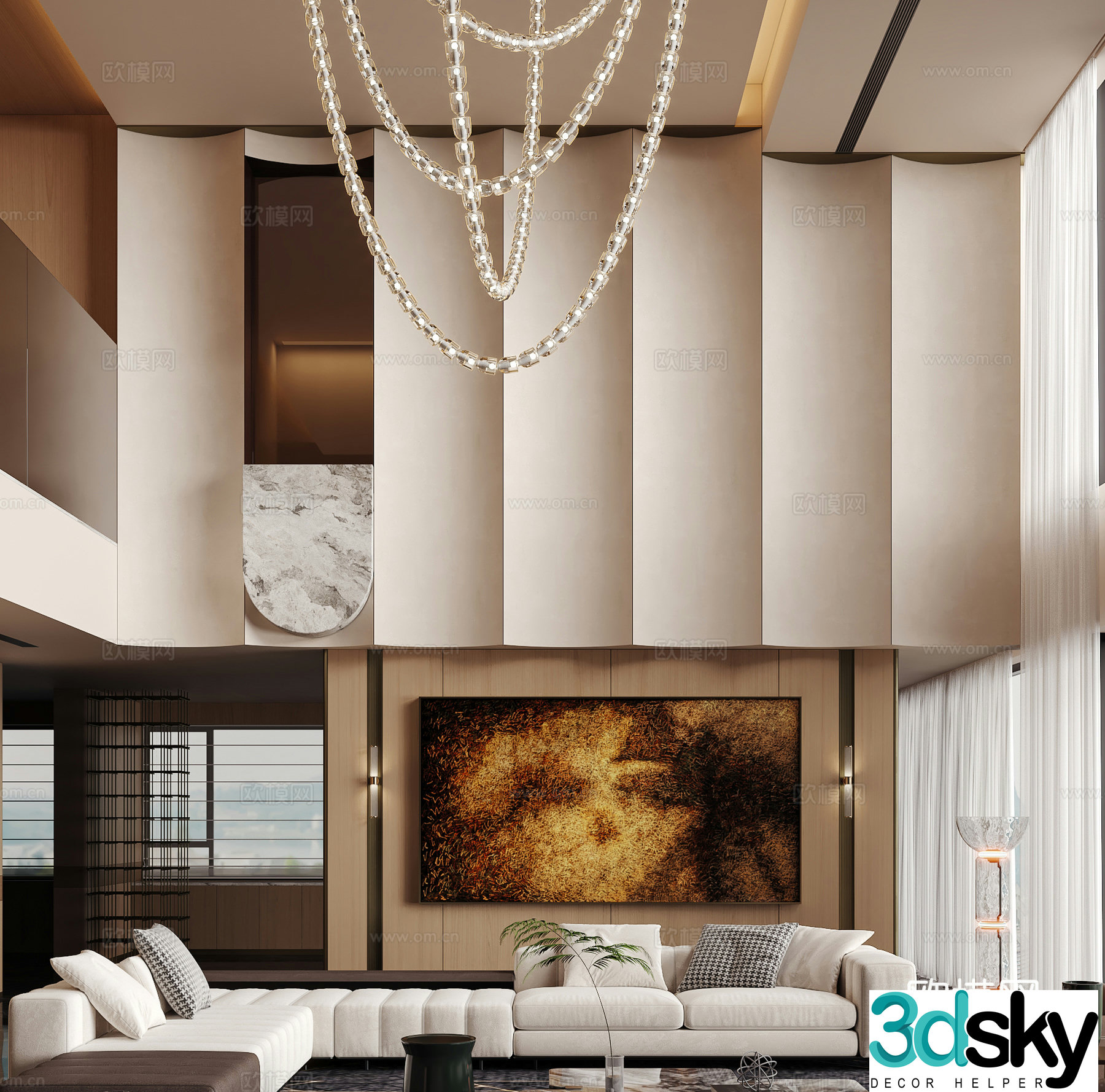 Modern duplex club high-end living room light luxury living room villa living room 3D model